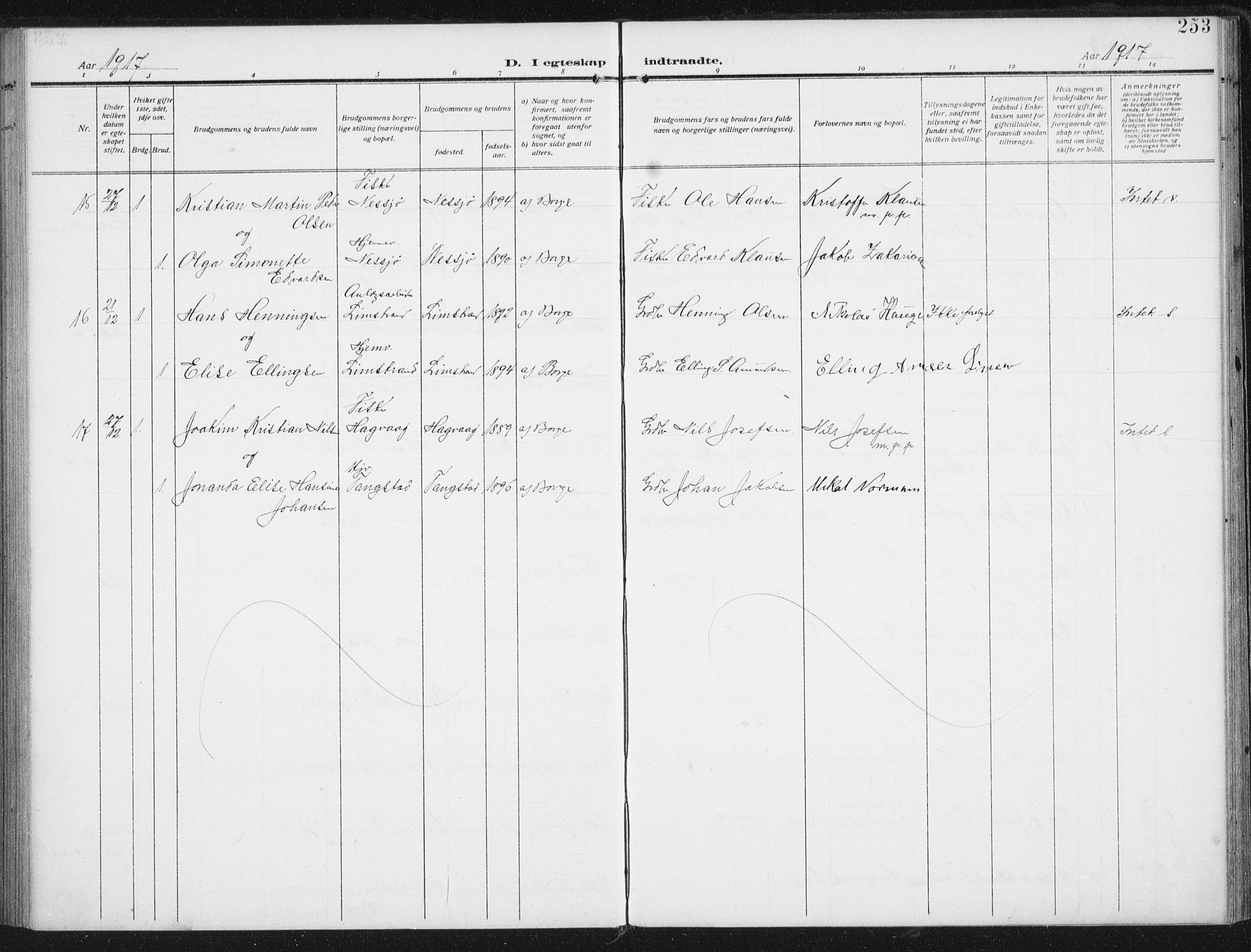 Ministerialprotokoller, klokkerbøker og fødselsregistre - Nordland, SAT/A-1459/880/L1135: Ministerialbok nr. 880A09, 1908-1919, s. 253