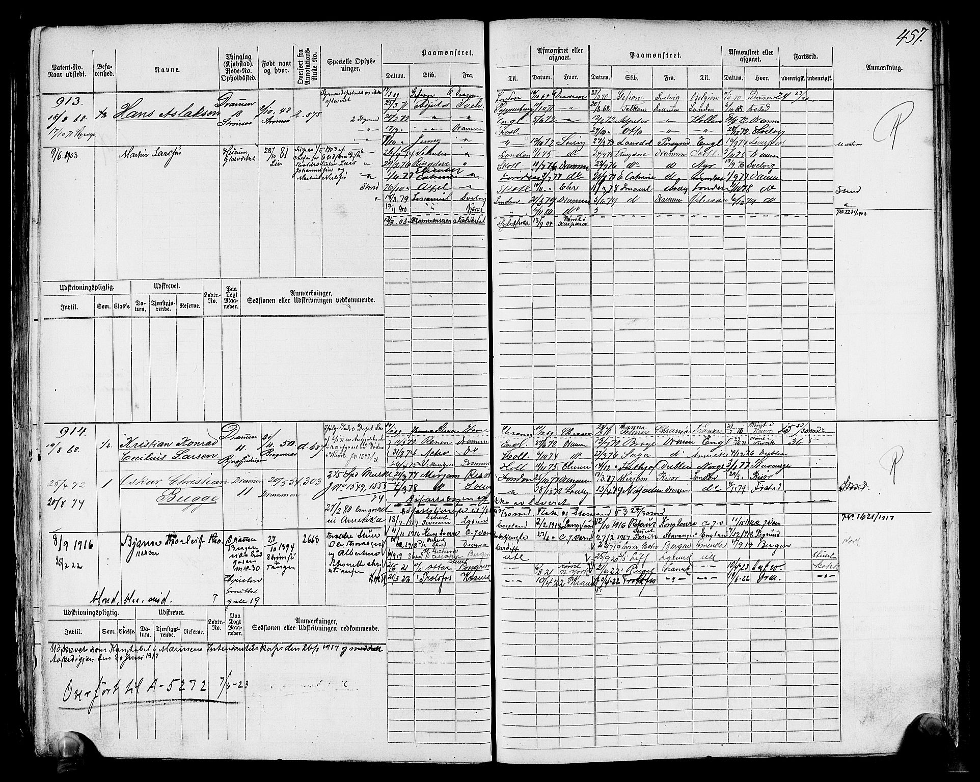 Drammen innrulleringsdistrikt, SAKO/A-781/F/Fc/L0001: Hovedrulle, 1868, s. 465