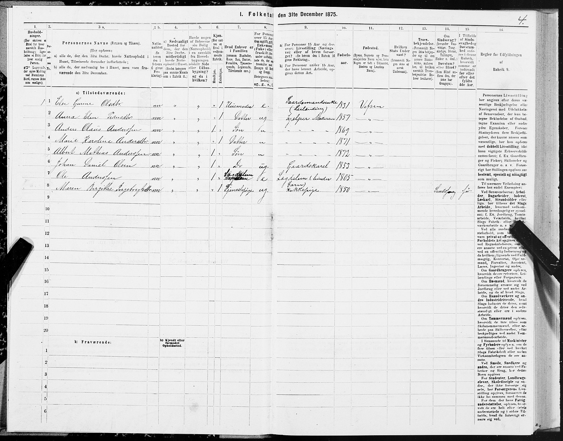 SAT, Folketelling 1875 for 1824L Vefsn prestegjeld, Vefsn sokn, 1875, s. 1004