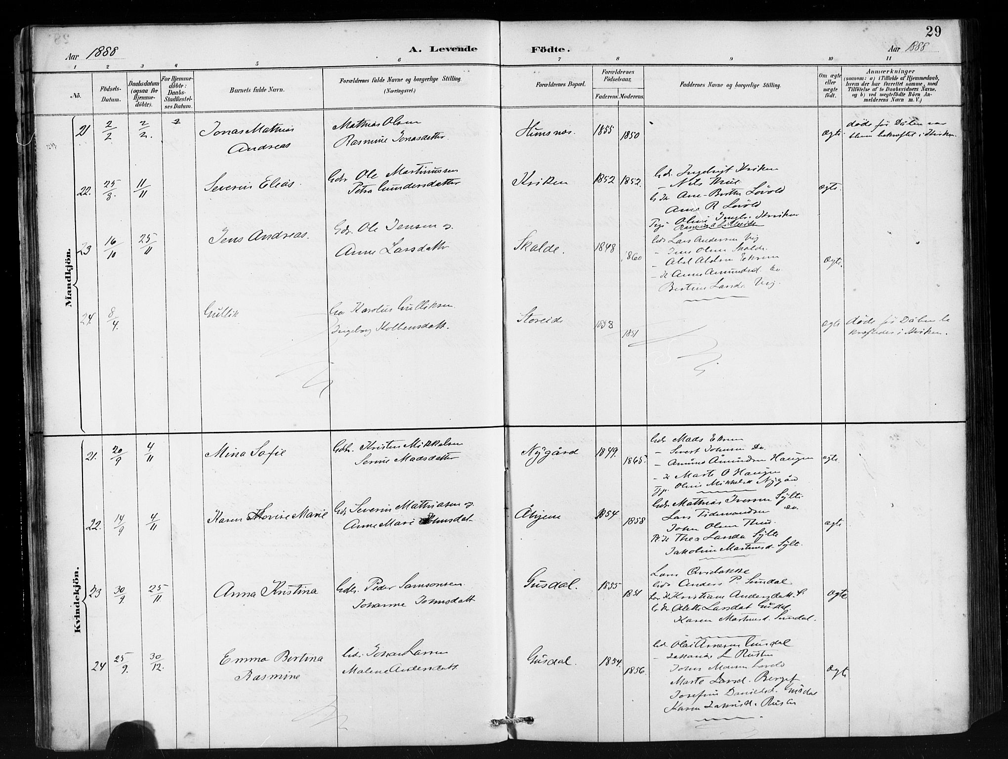 Ministerialprotokoller, klokkerbøker og fødselsregistre - Møre og Romsdal, AV/SAT-A-1454/501/L0008: Ministerialbok nr. 501A08, 1885-1901, s. 29