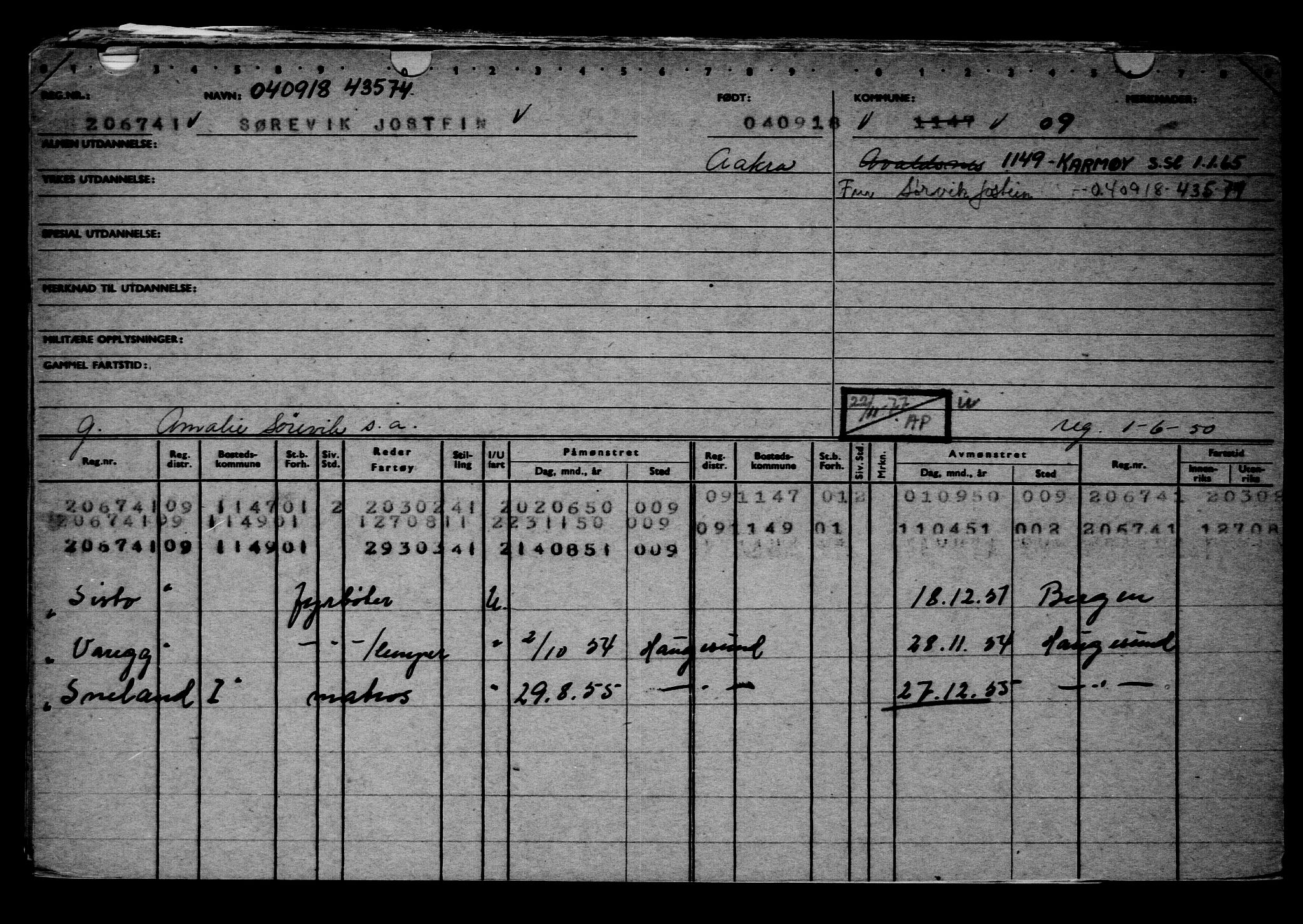 Direktoratet for sjømenn, RA/S-3545/G/Gb/L0162: Hovedkort, 1918, s. 84