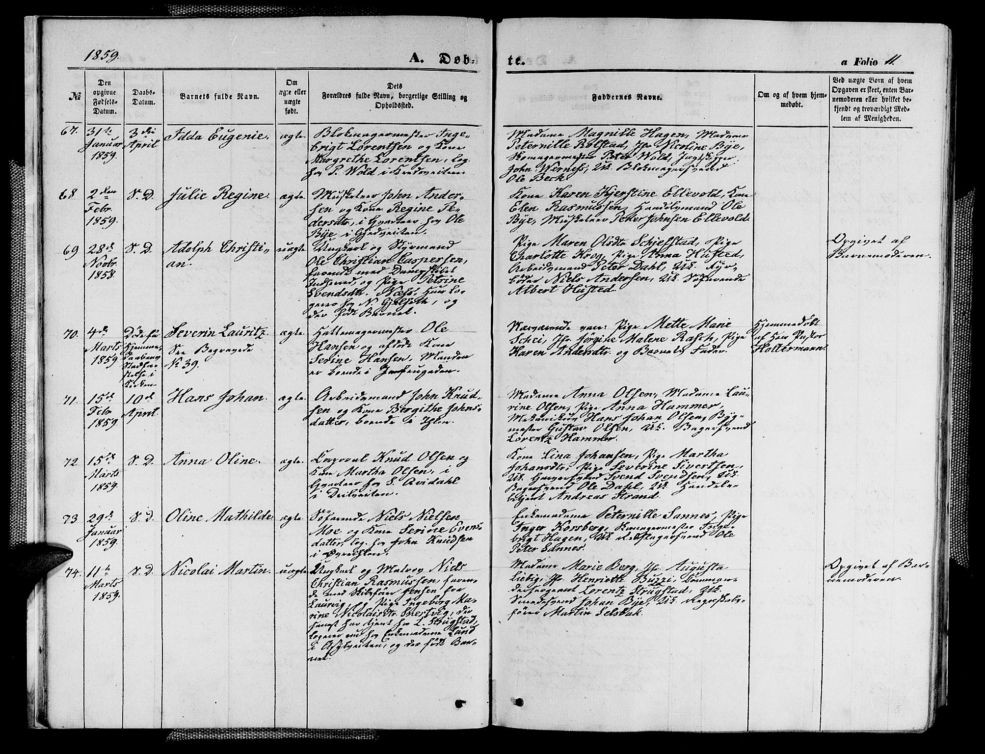 Ministerialprotokoller, klokkerbøker og fødselsregistre - Sør-Trøndelag, AV/SAT-A-1456/602/L0139: Klokkerbok nr. 602C07, 1859-1864, s. 11