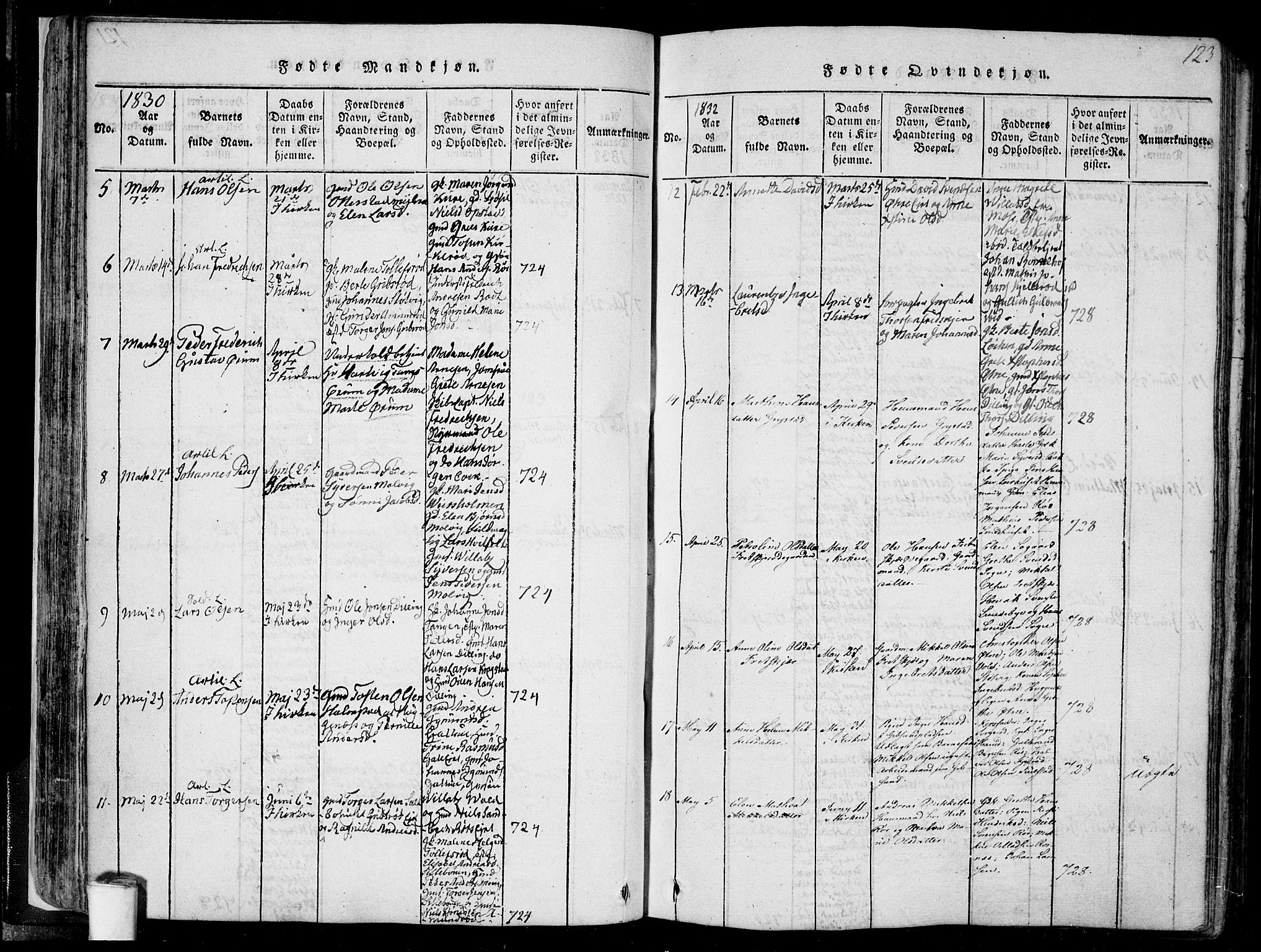 Rygge prestekontor Kirkebøker, SAO/A-10084b/F/Fa/L0003: Ministerialbok nr. 3, 1814-1836, s. 122-123