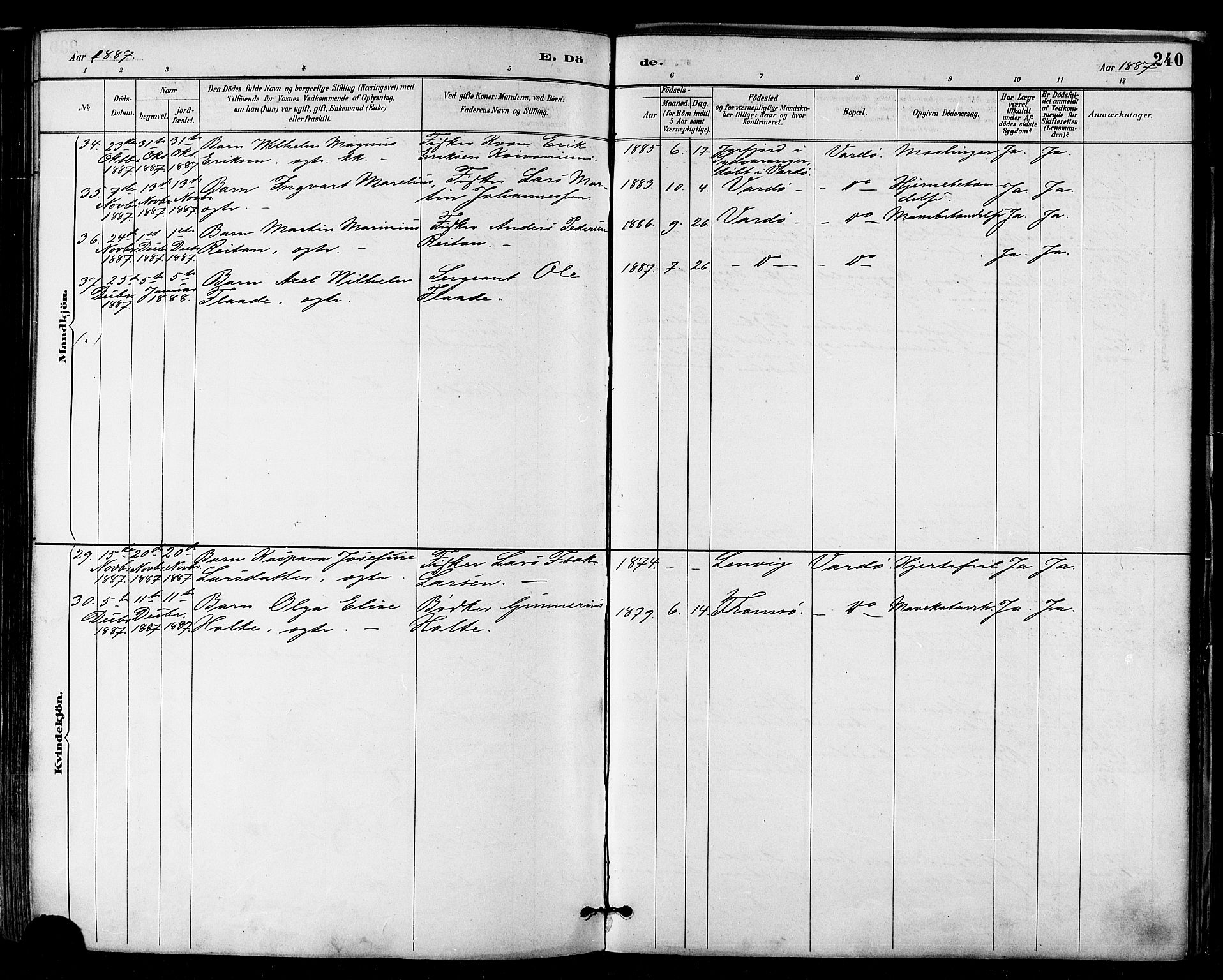 Vardø sokneprestkontor, AV/SATØ-S-1332/H/Ha/L0007kirke: Ministerialbok nr. 7, 1886-1897, s. 240