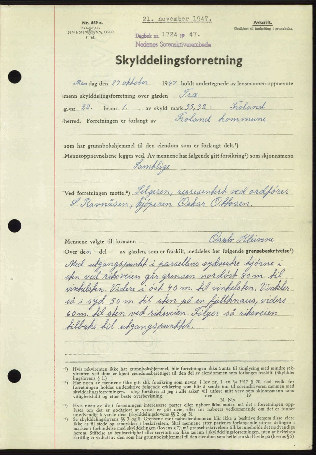 Nedenes sorenskriveri, AV/SAK-1221-0006/G/Gb/Gba/L0058: Pantebok nr. A10, 1947-1948, Dagboknr: 1724/1947