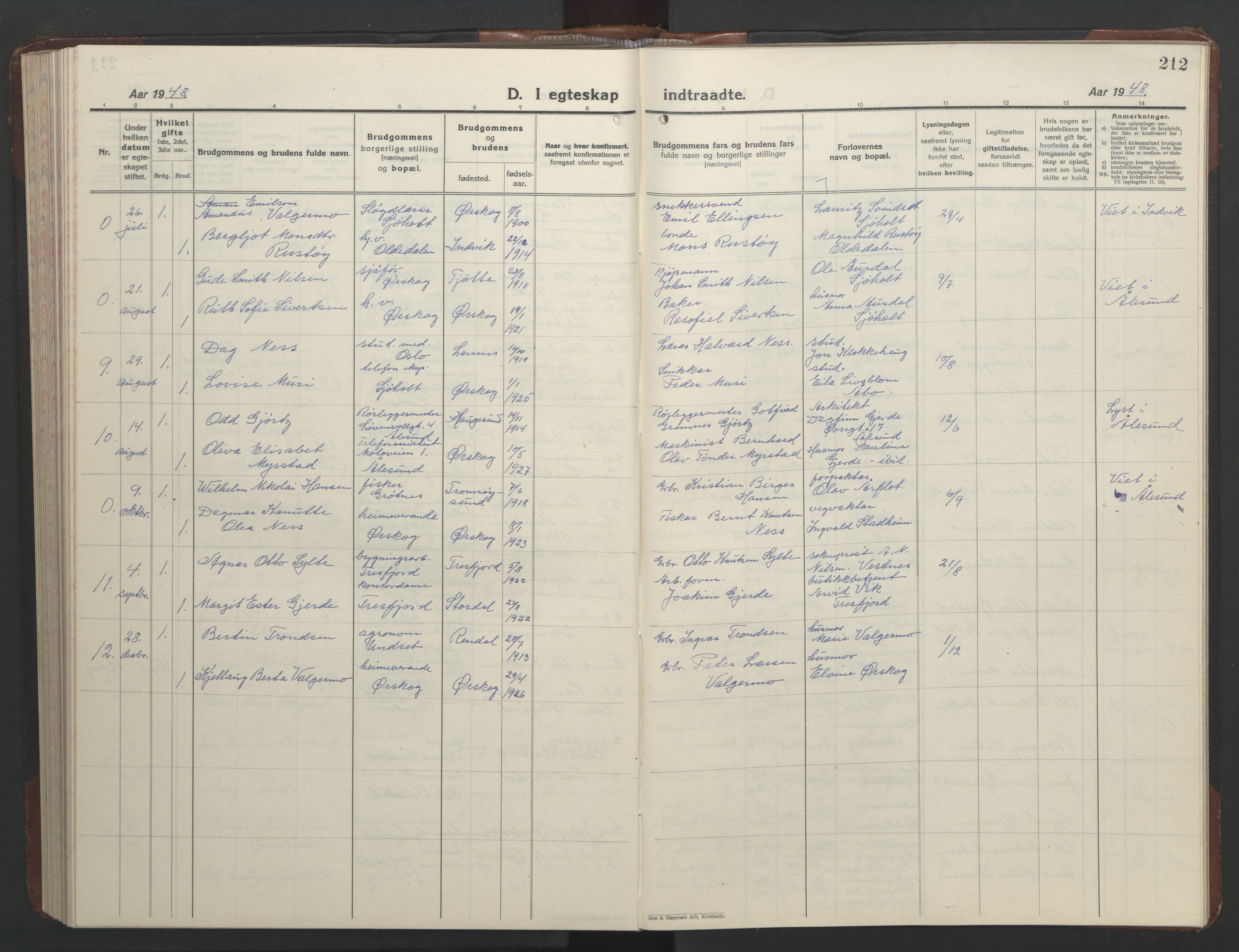 Ministerialprotokoller, klokkerbøker og fødselsregistre - Møre og Romsdal, AV/SAT-A-1454/522/L0329: Klokkerbok nr. 522C08, 1926-1951, s. 212