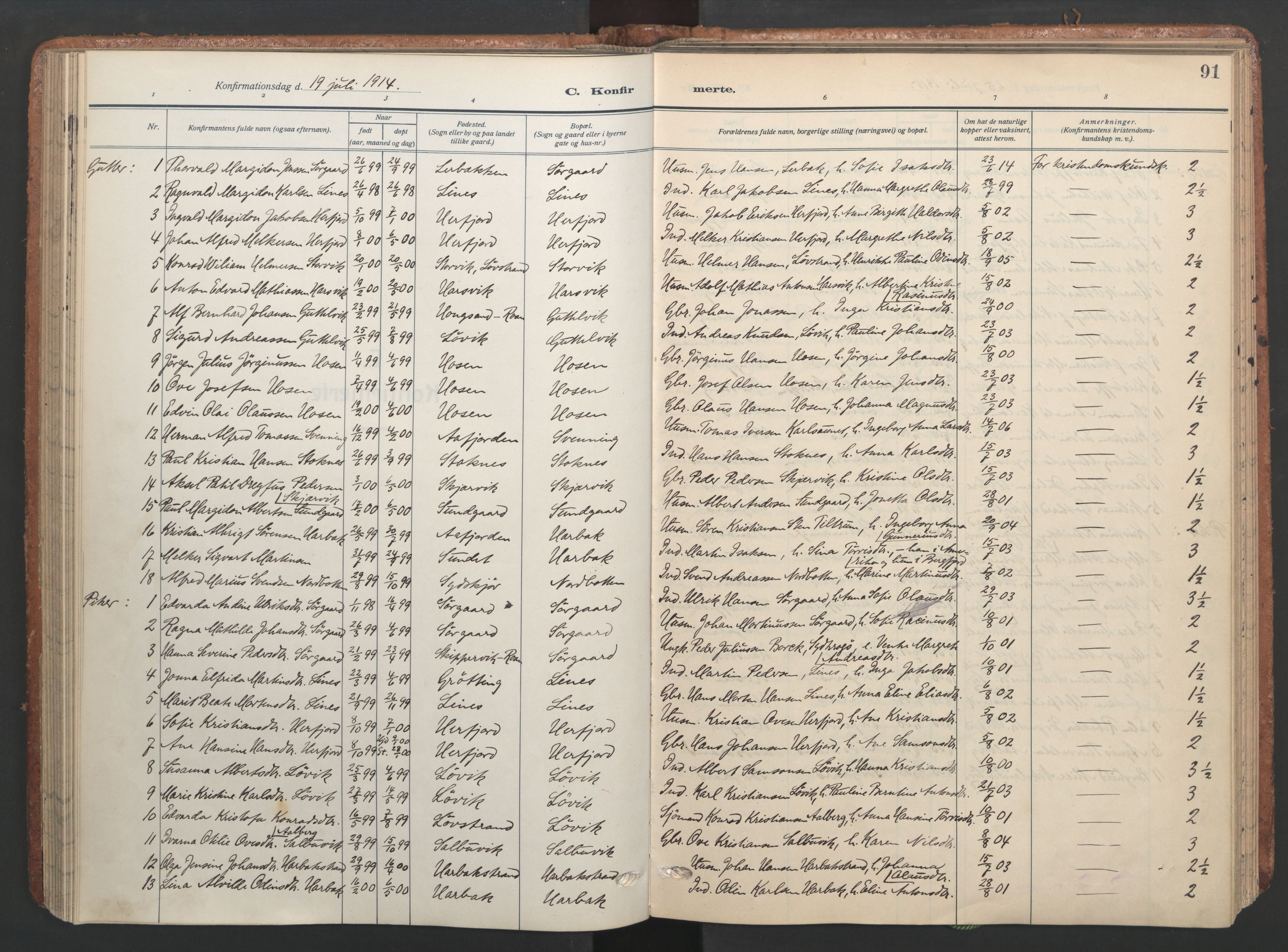 Ministerialprotokoller, klokkerbøker og fødselsregistre - Sør-Trøndelag, AV/SAT-A-1456/656/L0694: Ministerialbok nr. 656A03, 1914-1931, s. 91