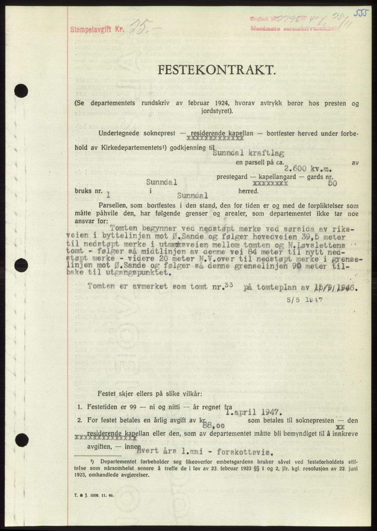 Nordmøre sorenskriveri, AV/SAT-A-4132/1/2/2Ca: Pantebok nr. B97, 1947-1948, Dagboknr: 2796/1947