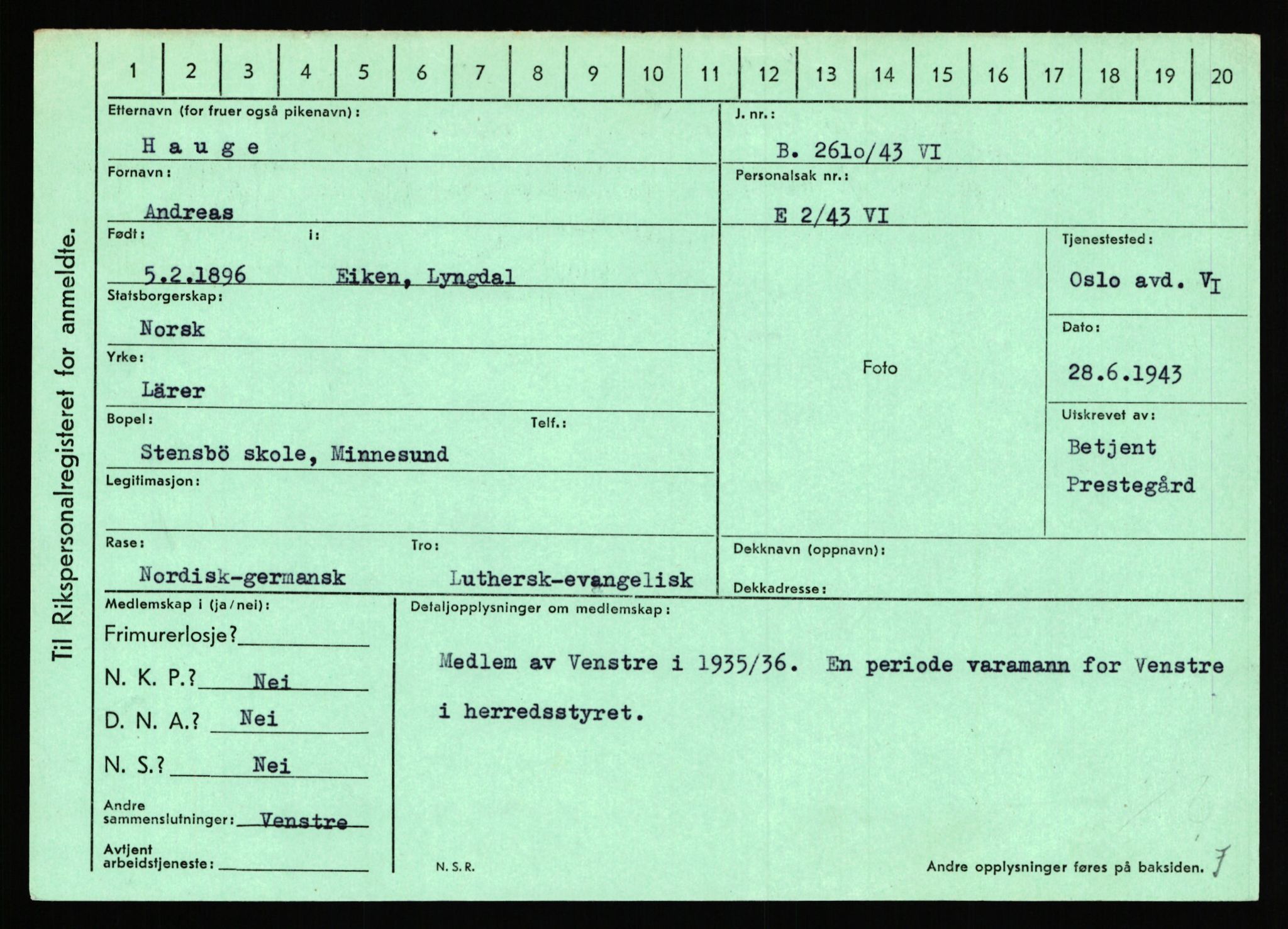 Statspolitiet - Hovedkontoret / Osloavdelingen, AV/RA-S-1329/C/Ca/L0006: Hanche - Hokstvedt, 1943-1945, s. 2237