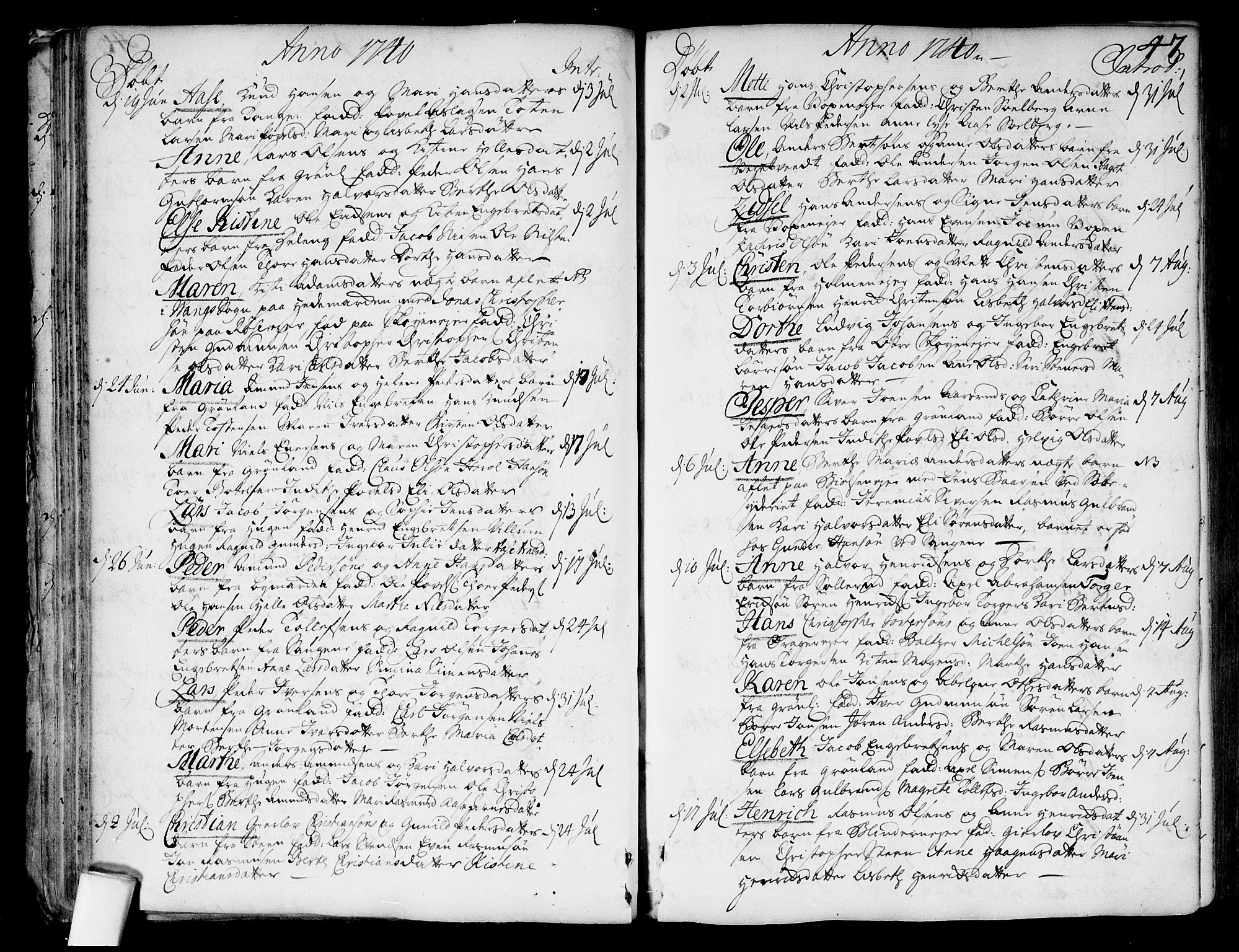 Aker prestekontor kirkebøker, SAO/A-10861/F/L0007: Ministerialbok nr. 7, 1734-1748, s. 47