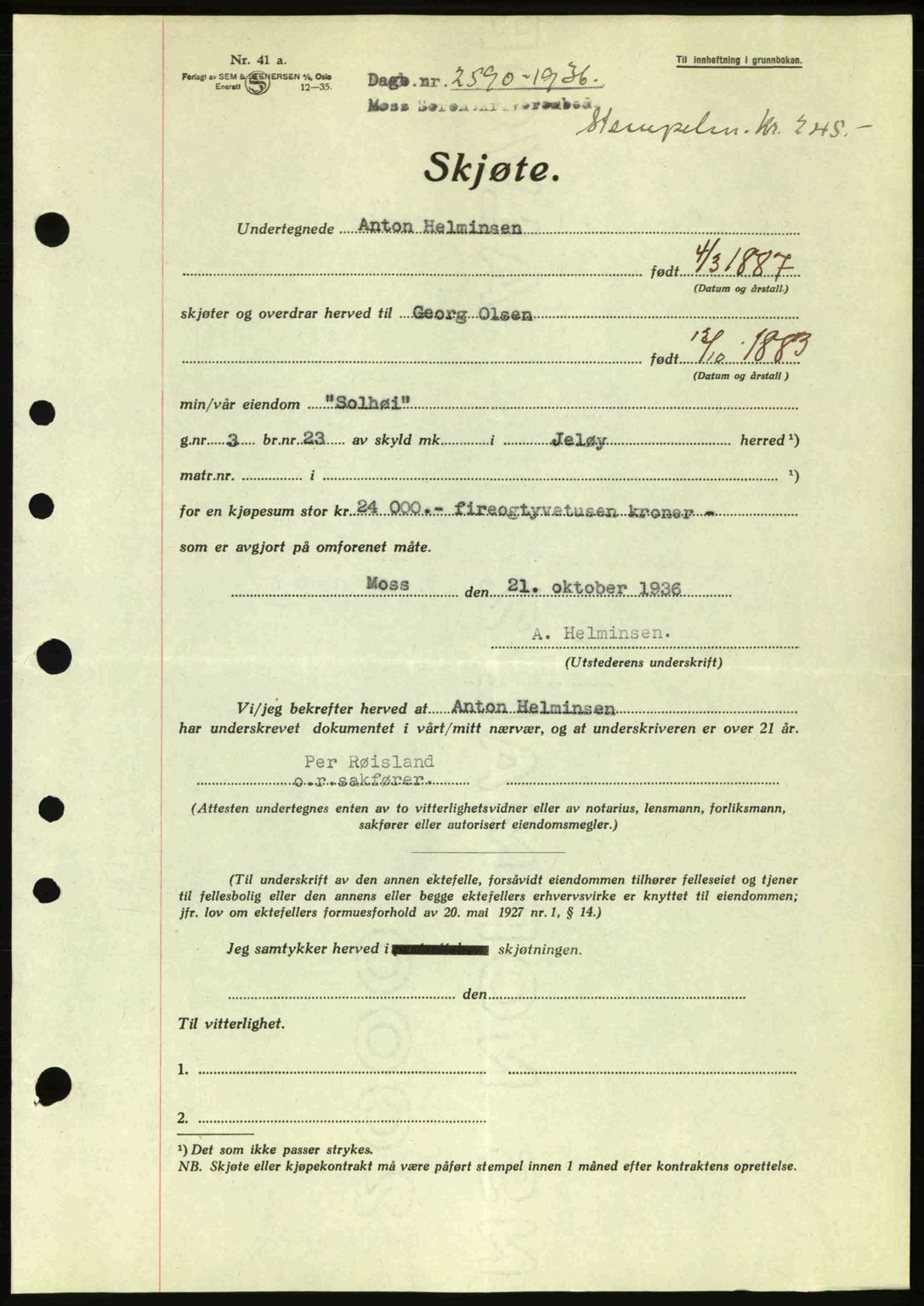 Moss sorenskriveri, SAO/A-10168: Pantebok nr. A2, 1936-1937, Dagboknr: 2590/1936