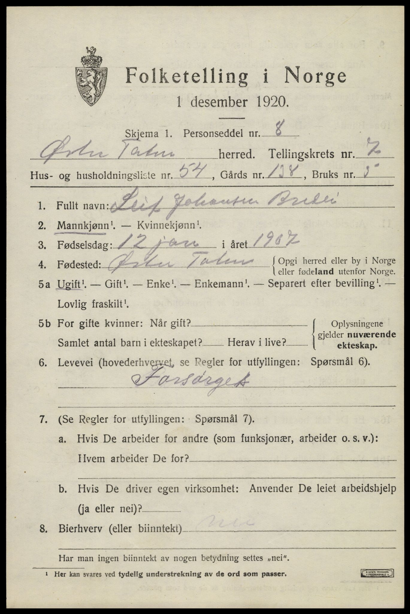 SAH, Folketelling 1920 for 0528 Østre Toten herred, 1920, s. 15546