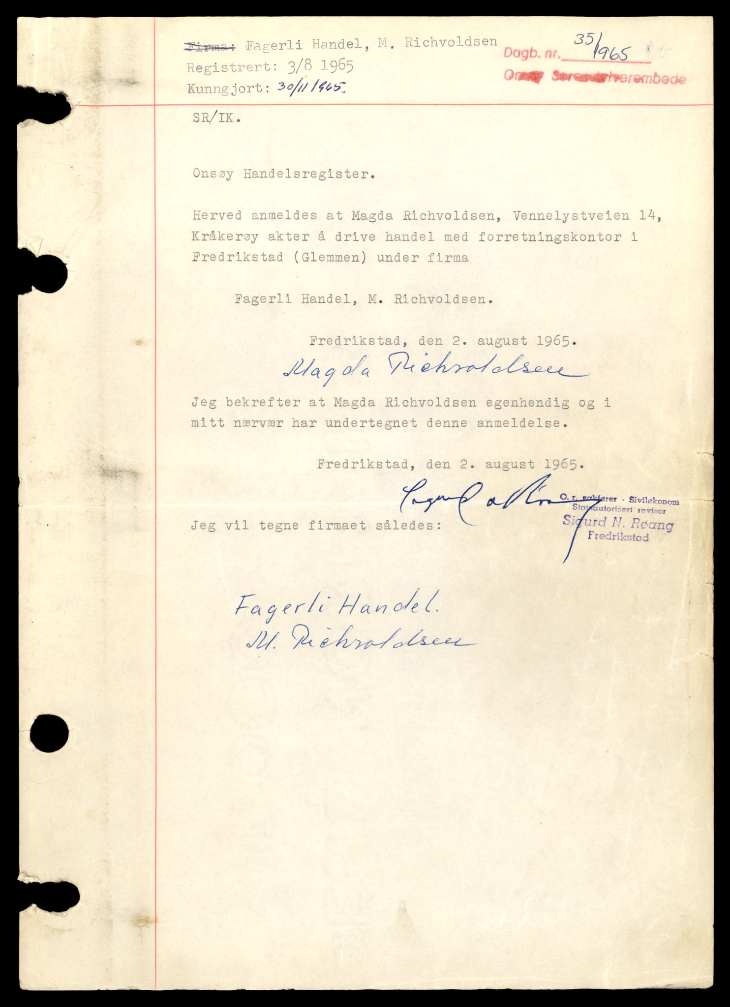 Fredrikstad tingrett, AV/SAT-A-10473/K/Ka/Kab/L0002: Enkeltmannsforetak, F-K, 1944-1990, s. 1