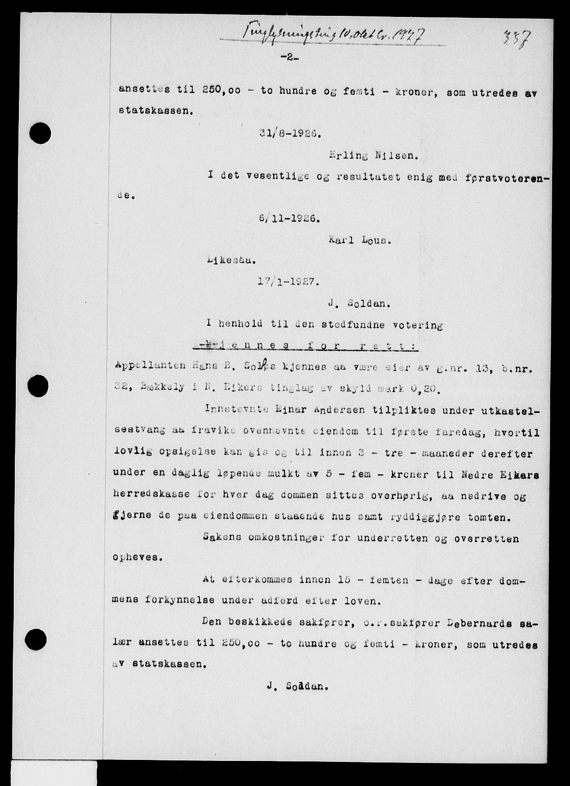 Eiker, Modum og Sigdal sorenskriveri, SAKO/A-123/G/Ga/Gab/L0015: Pantebok nr. II 15, 1927-1928, s. 337