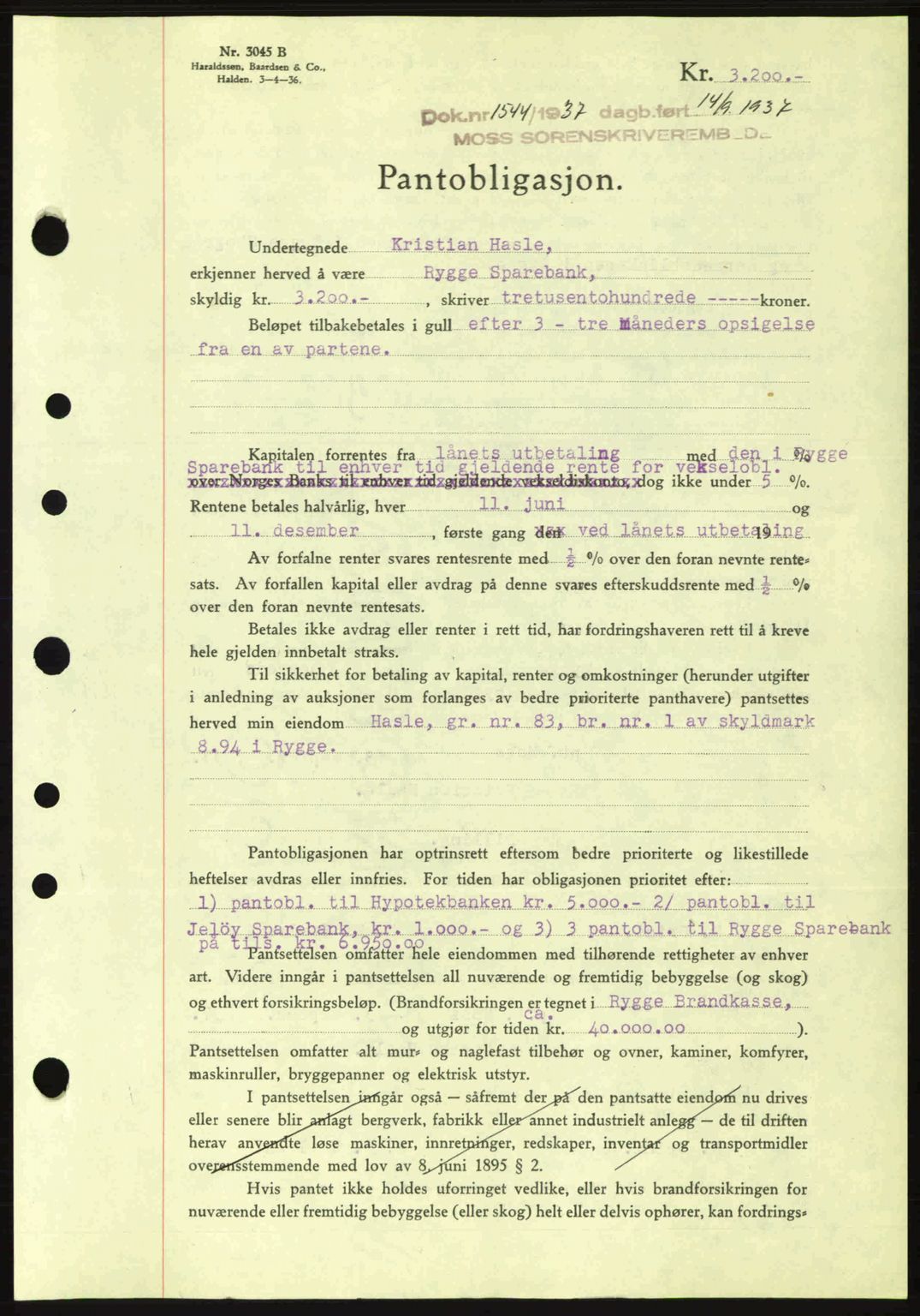 Moss sorenskriveri, SAO/A-10168: Pantebok nr. B4, 1937-1938, Dagboknr: 1544/1937