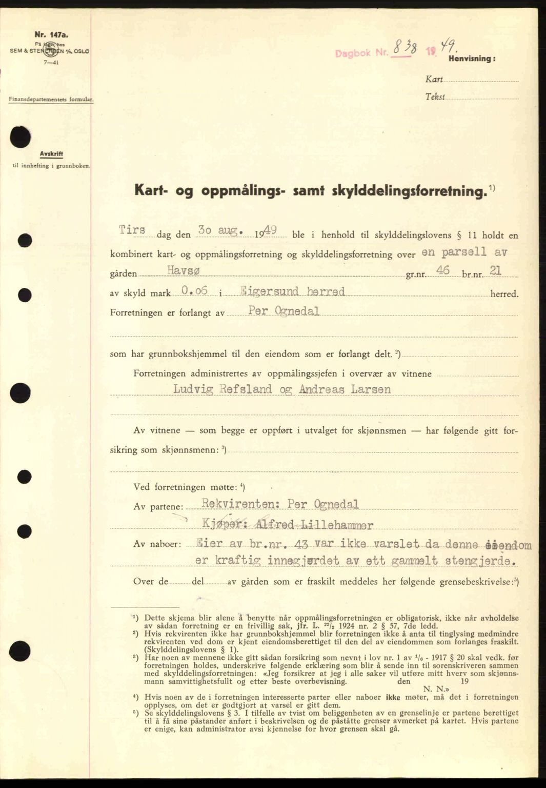 Dalane sorenskriveri, SAST/A-100309/02/G/Gb/L0054: Pantebok nr. A14, 1949-1950, Dagboknr: 838/1949