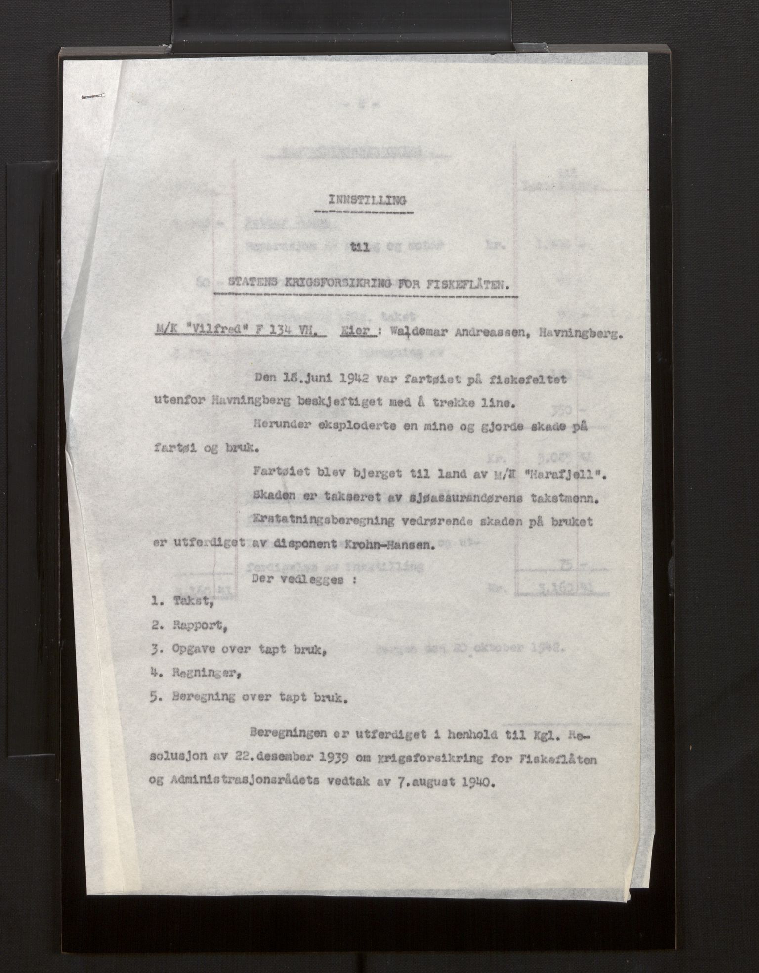 Fiskeridirektoratet - 1 Adm. ledelse - 13 Båtkontoret, AV/SAB-A-2003/La/L0008: Statens krigsforsikring for fiskeflåten, 1936-1971, s. 289