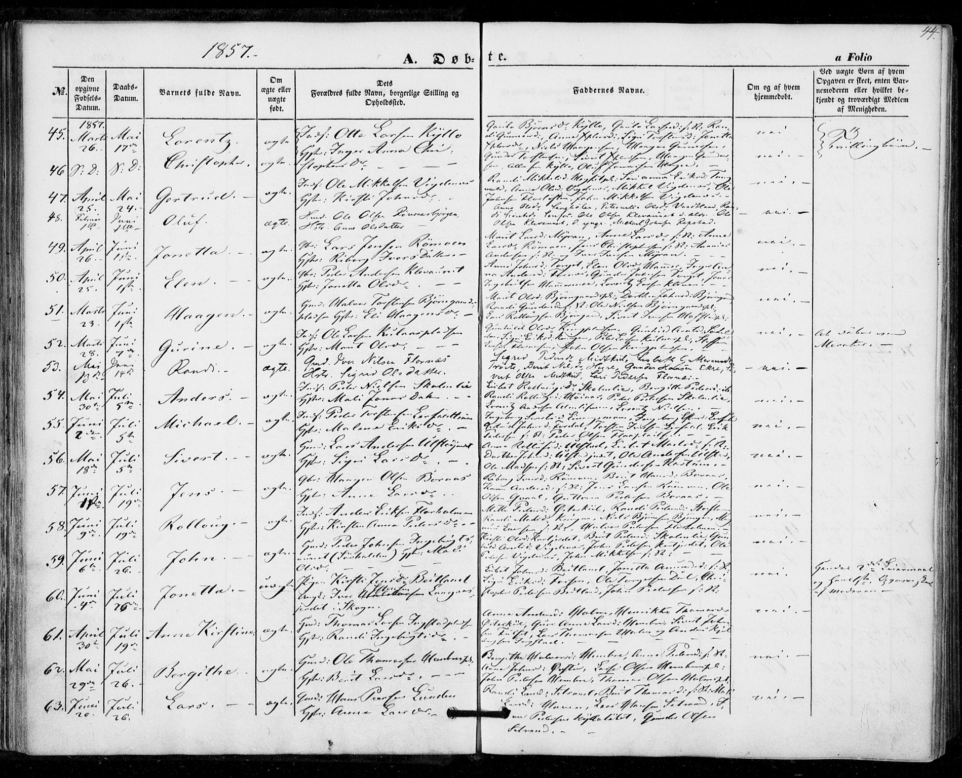 Ministerialprotokoller, klokkerbøker og fødselsregistre - Nord-Trøndelag, AV/SAT-A-1458/703/L0028: Ministerialbok nr. 703A01, 1850-1862, s. 44