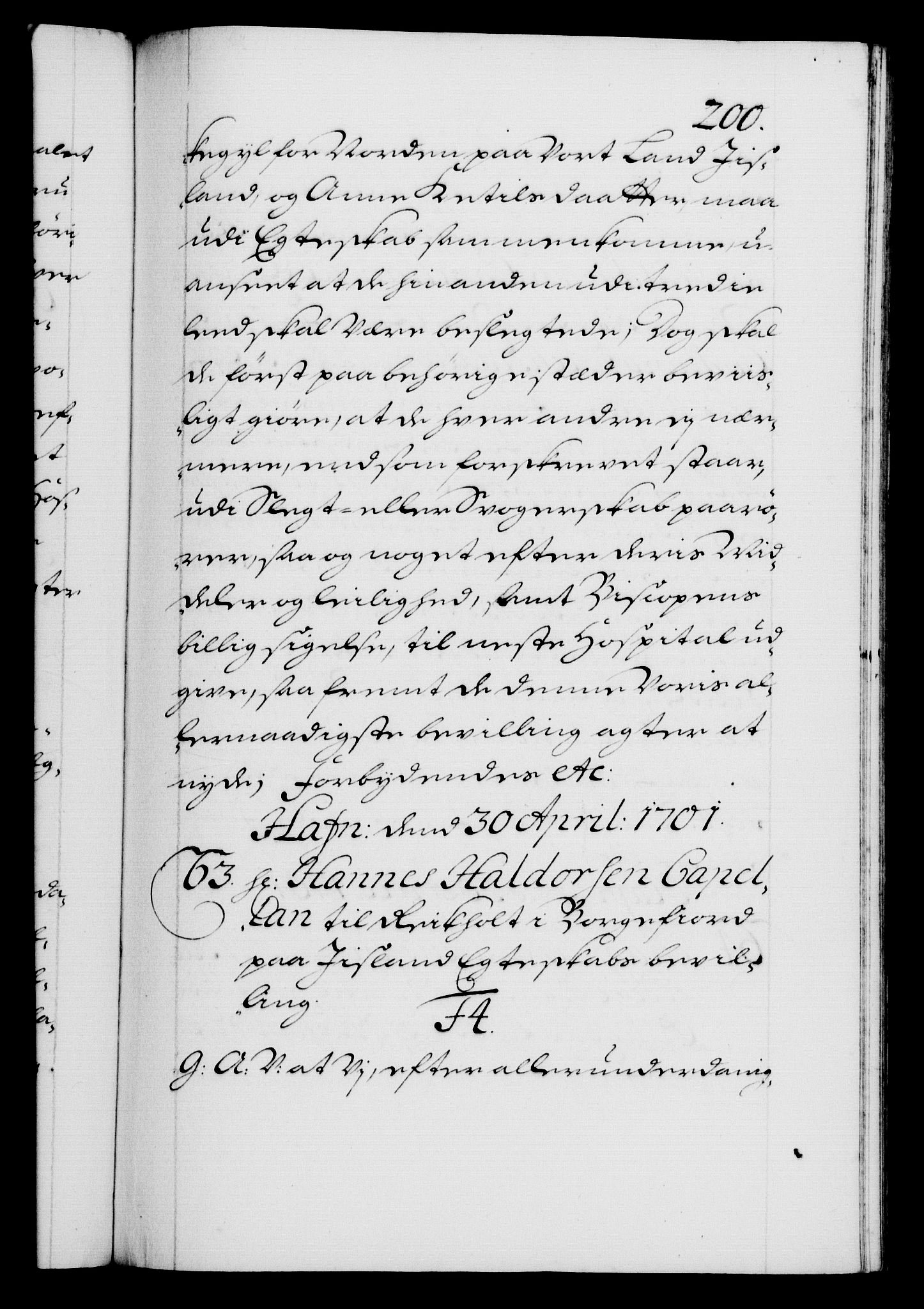 Danske Kanselli 1572-1799, AV/RA-EA-3023/F/Fc/Fca/Fcaa/L0018: Norske registre, 1699-1703, s. 200a