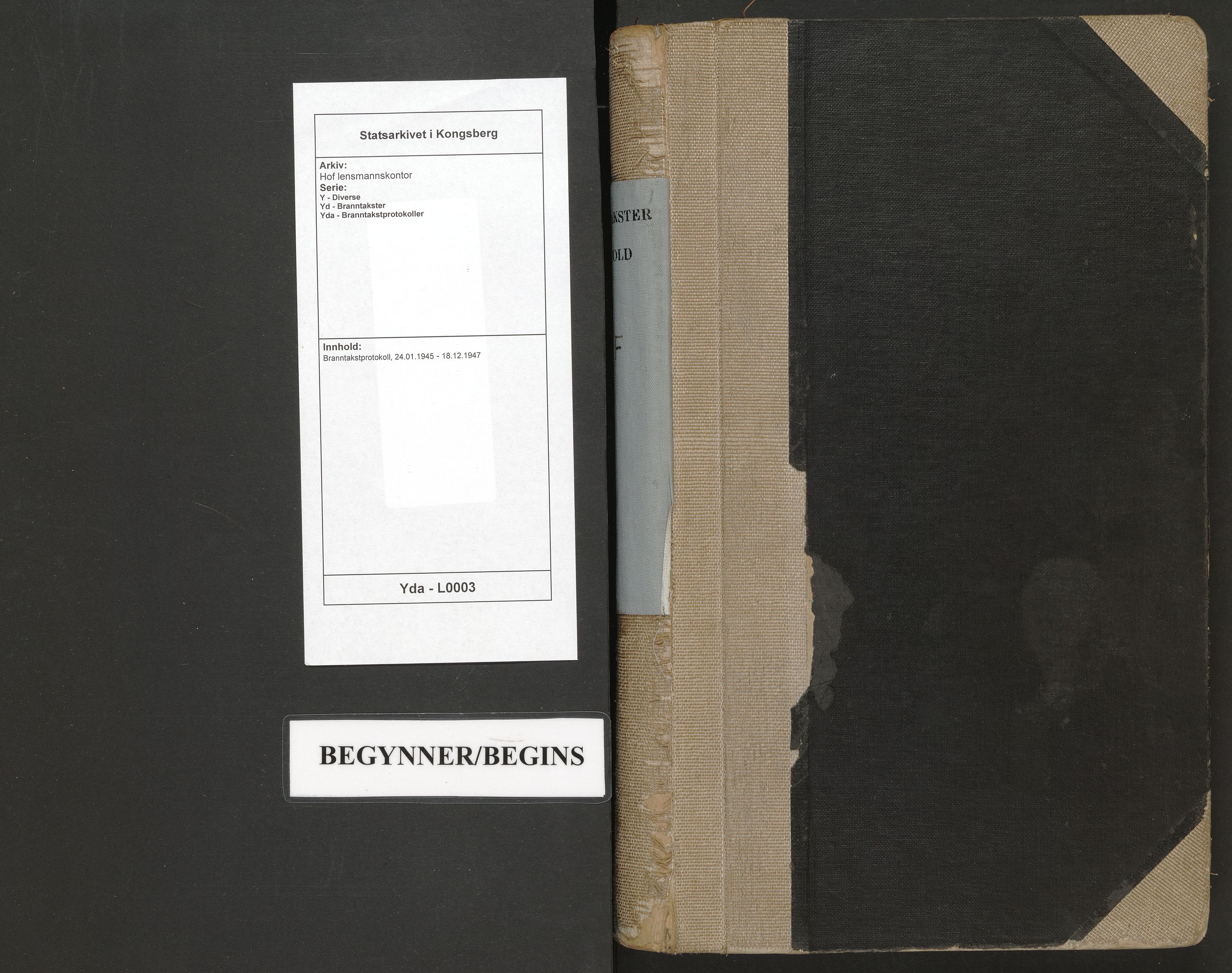 Hof lensmannskontor, AV/SAKO-A-537/Y/Yd/Yda/L0003: Branntakstprotokoll, 1945-1947