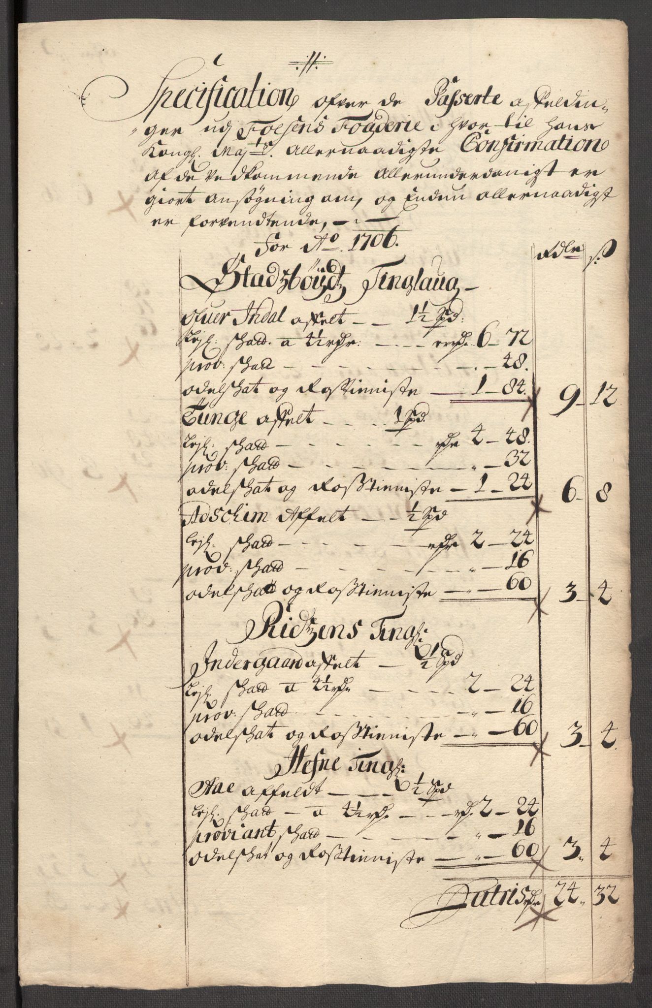 Rentekammeret inntil 1814, Reviderte regnskaper, Fogderegnskap, RA/EA-4092/R57/L3857: Fogderegnskap Fosen, 1706-1707, s. 160