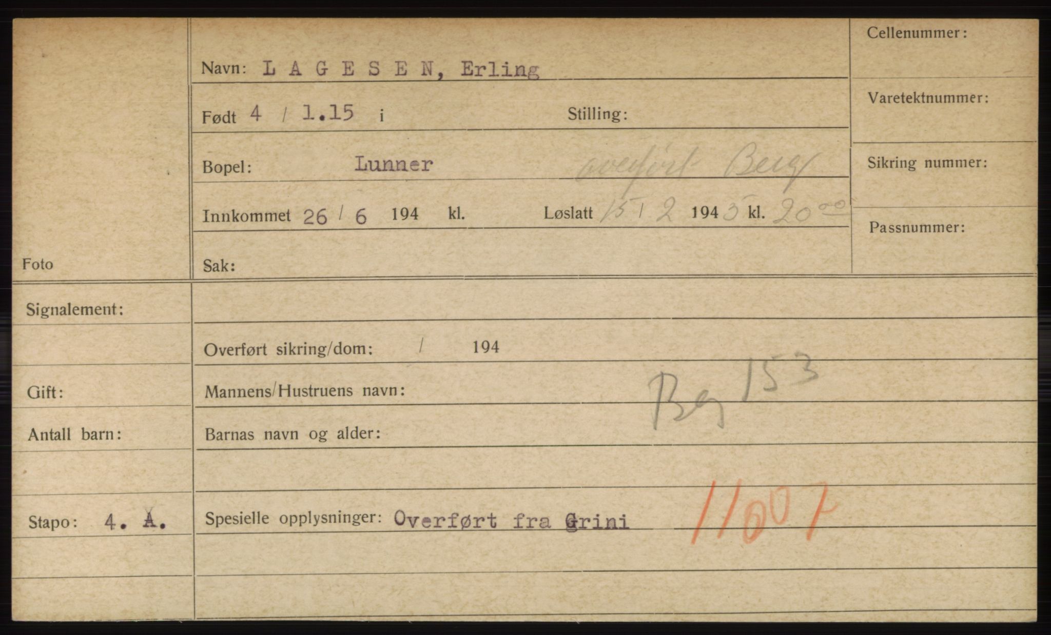 Statspolitiet - Hovedkontoret / Osloavdelingen, AV/RA-S-1329/C/Ck/Cke/L0004: Fangeregister; etternavn L - R, 1941-1945, s. 1