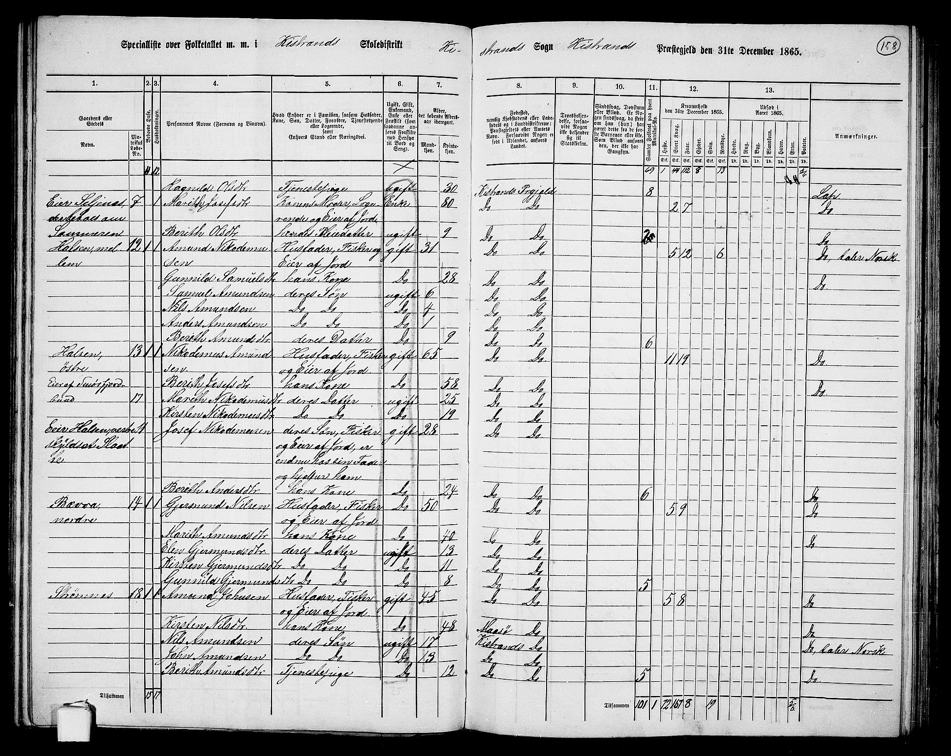 RA, Folketelling 1865 for 2020P Kistrand prestegjeld, 1865, s. 10