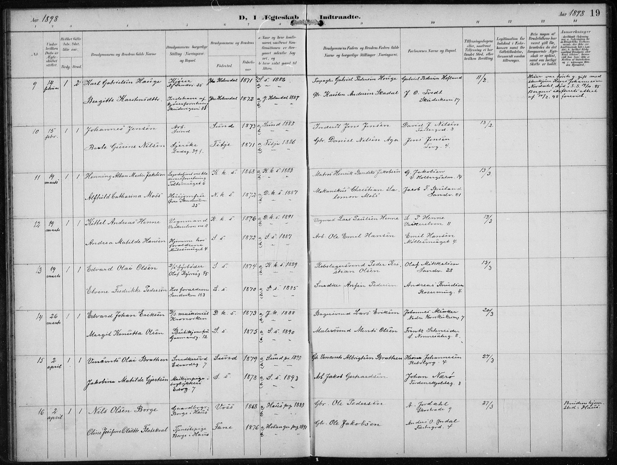 Sandviken Sokneprestembete, AV/SAB-A-77601/H/Ha/L0014: Ministerialbok nr. D 1, 1896-1911, s. 19