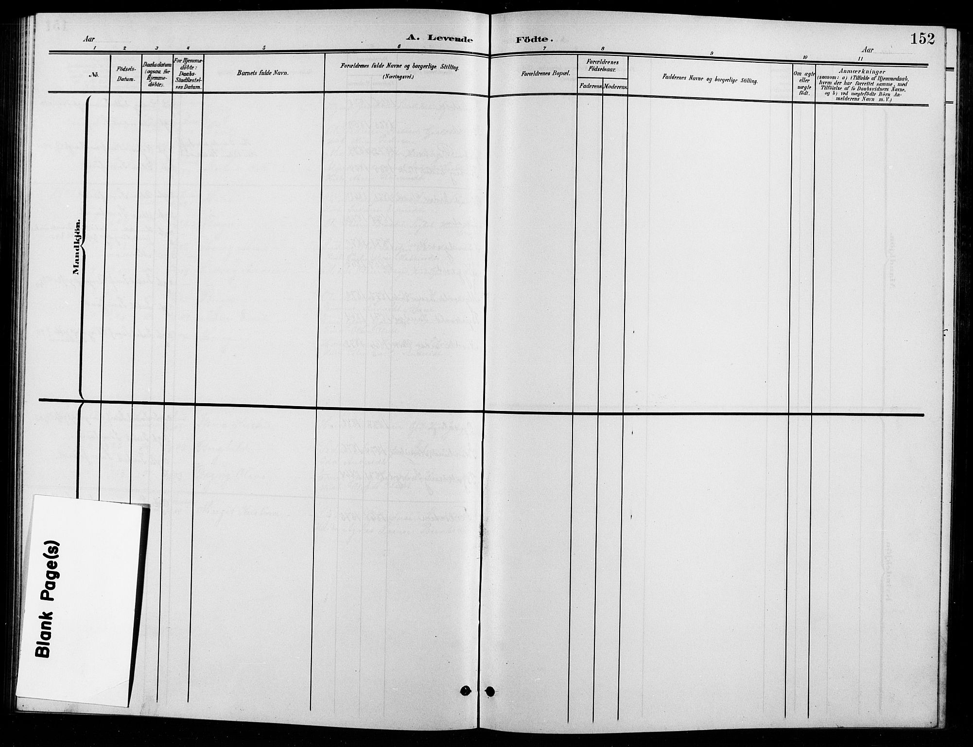 Eidsvoll prestekontor Kirkebøker, AV/SAO-A-10888/G/Ga/L0007: Klokkerbok nr. I 7, 1901-1909, s. 152