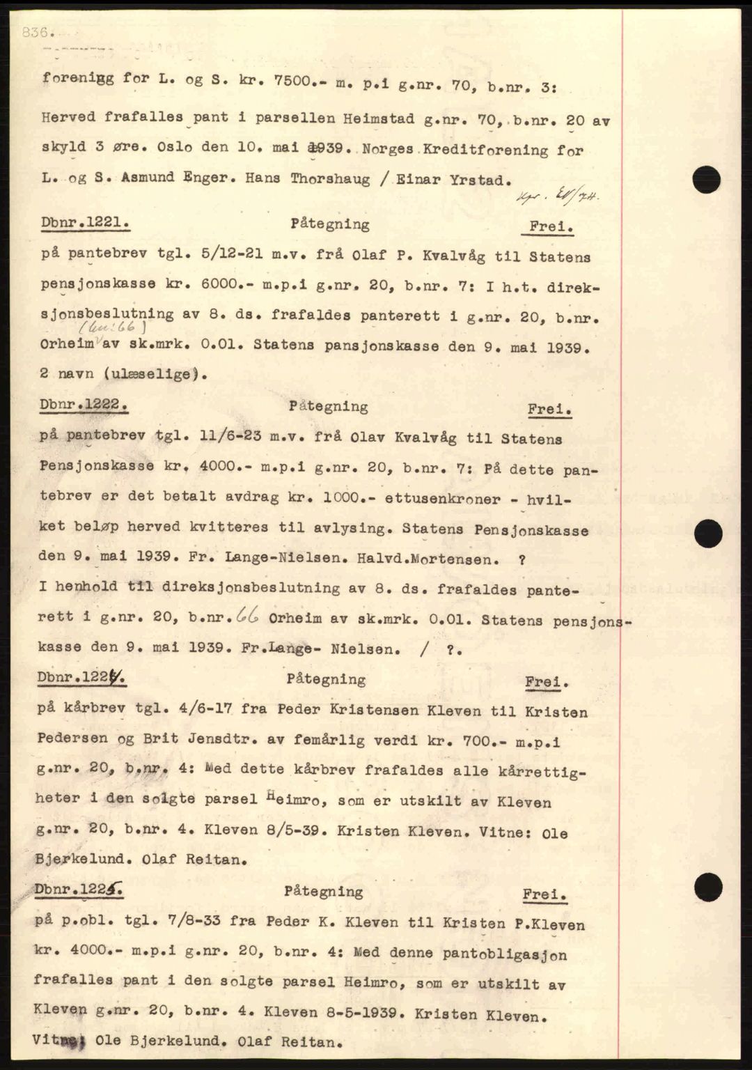 Nordmøre sorenskriveri, SAT/A-4132/1/2/2Ca: Pantebok nr. C80, 1936-1939, Dagboknr: 1221/1939