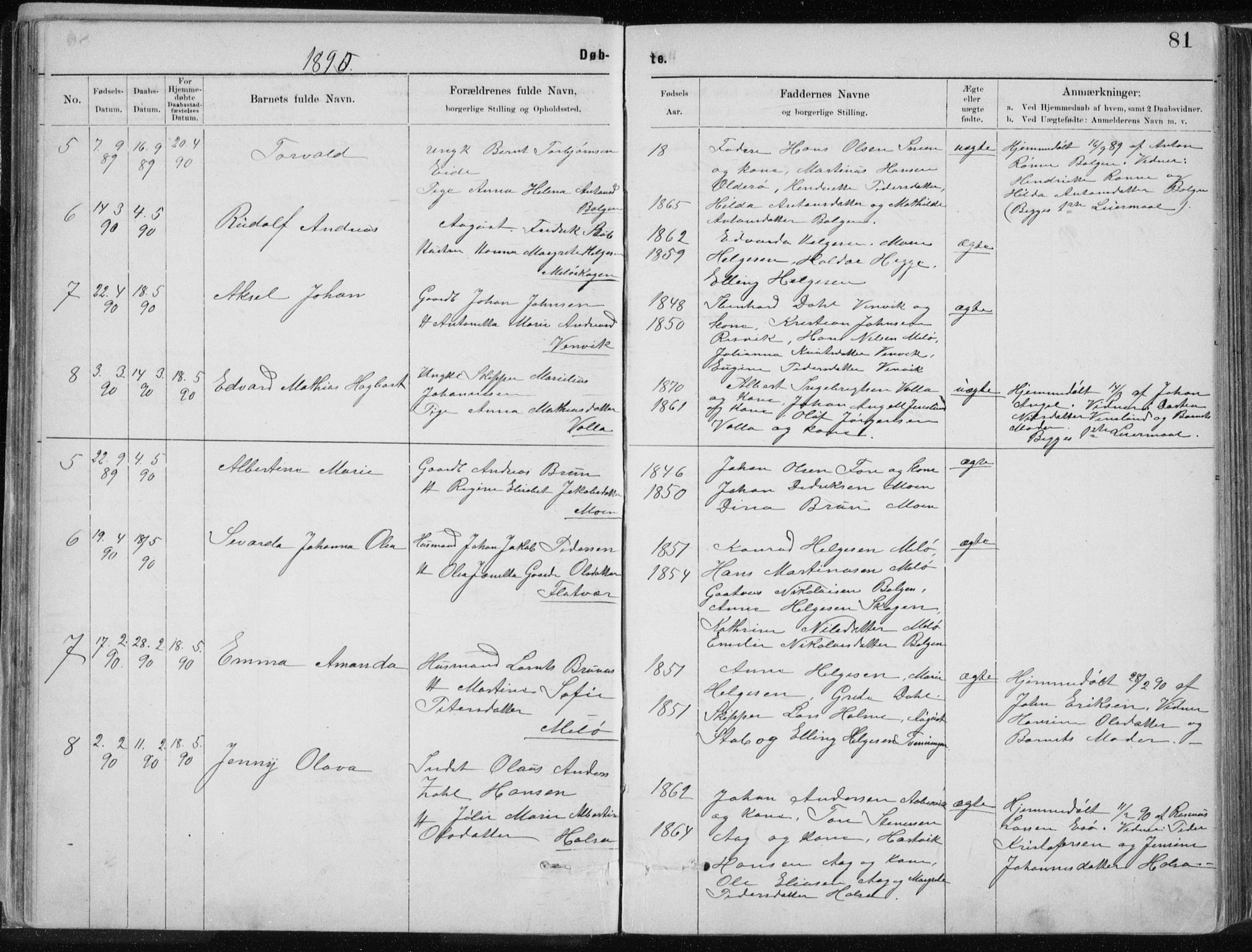 Ministerialprotokoller, klokkerbøker og fødselsregistre - Nordland, AV/SAT-A-1459/843/L0636: Klokkerbok nr. 843C05, 1884-1909, s. 81