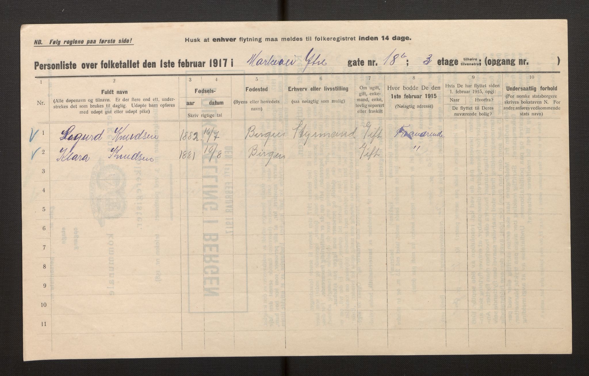 SAB, Kommunal folketelling 1917 for Bergen kjøpstad, 1917, s. 23374