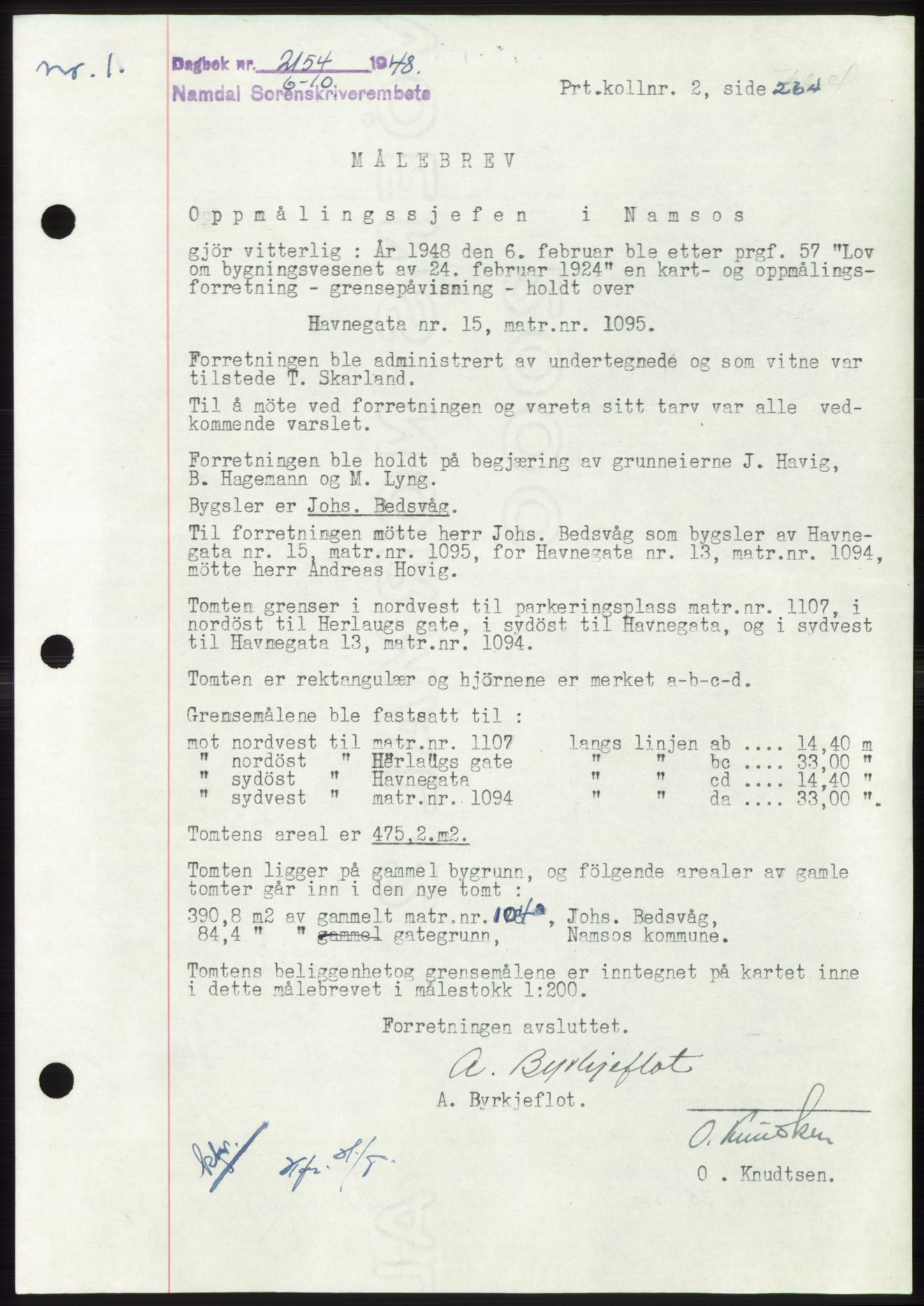 Namdal sorenskriveri, SAT/A-4133/1/2/2C: Pantebok nr. -, 1948-1948, Dagboknr: 2154/1948