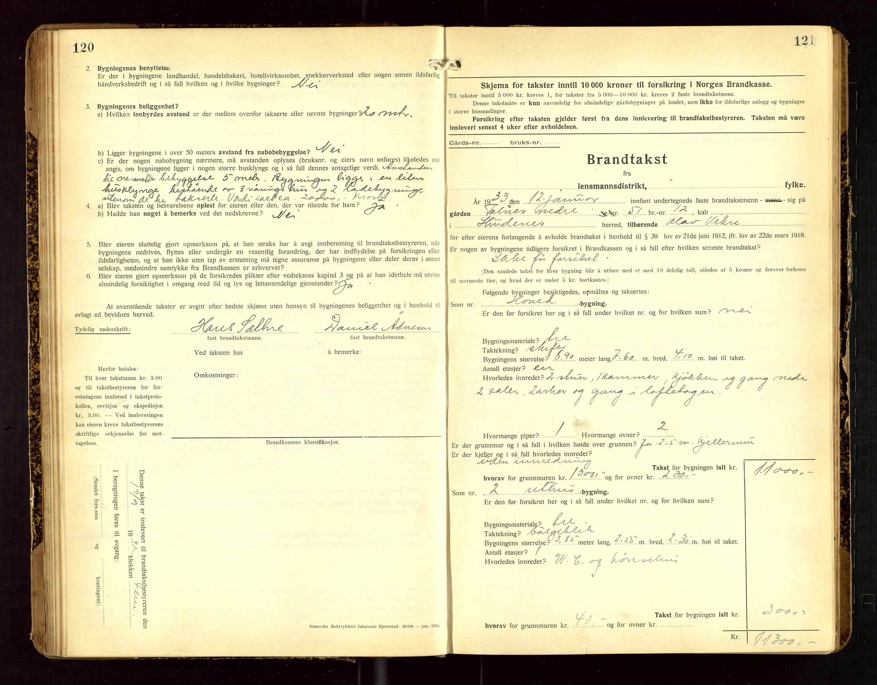 Skudenes lensmannskontor, SAST/A-100444/Gob/L0002: "Brandtakstprotokoll", 1925-1952, s. 120-121