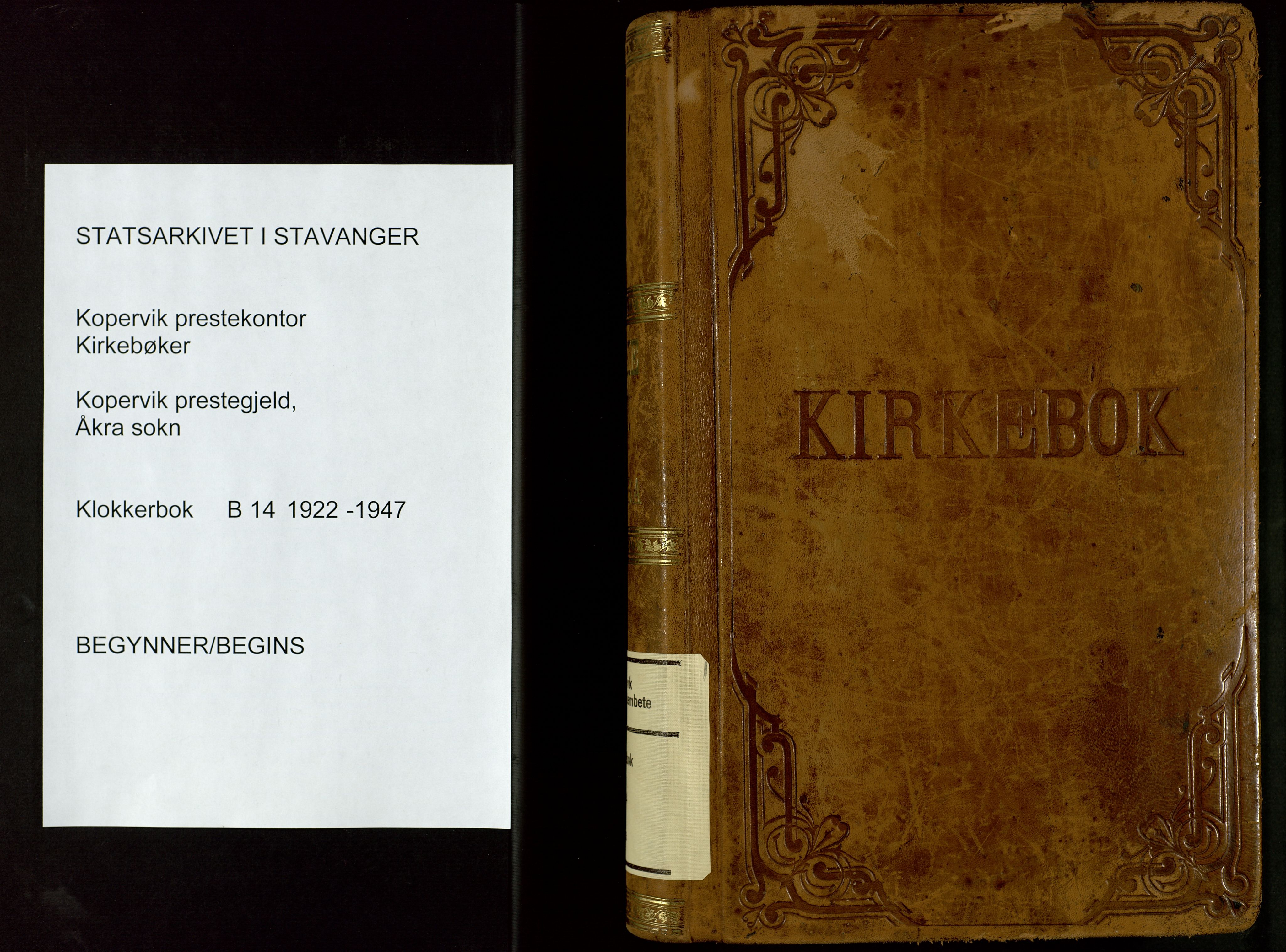 Kopervik sokneprestkontor, SAST/A-101850/H/Ha/Hab/L0014: Klokkerbok nr. B 14, 1922-1947