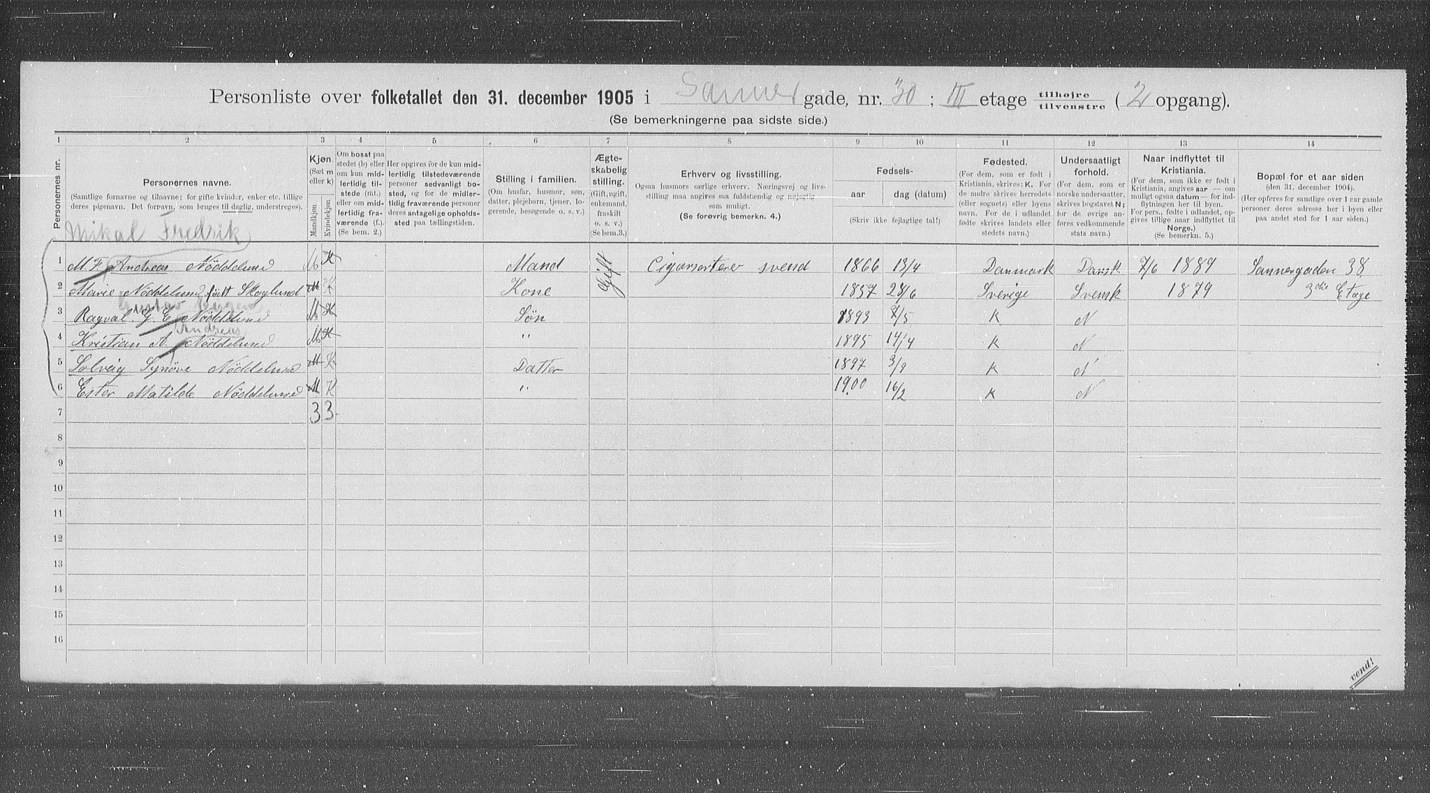 OBA, Kommunal folketelling 31.12.1905 for Kristiania kjøpstad, 1905, s. 46299