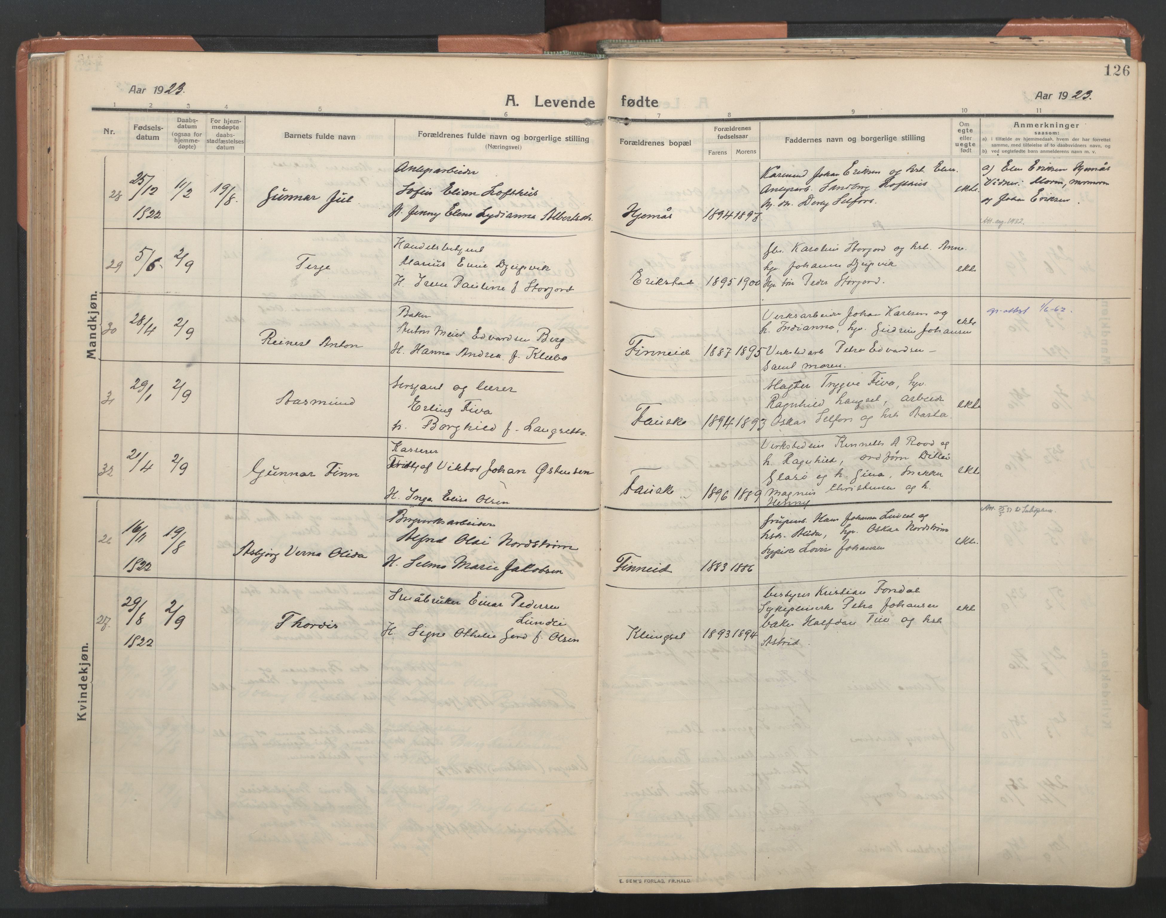 Ministerialprotokoller, klokkerbøker og fødselsregistre - Nordland, AV/SAT-A-1459/849/L0698: Ministerialbok nr. 849A09, 1911-1924, s. 126