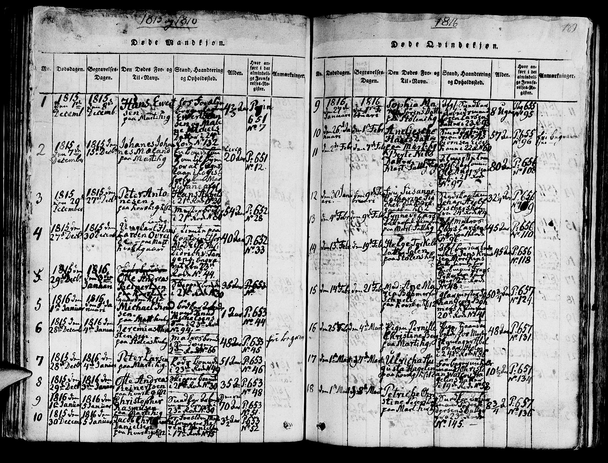 Korskirken sokneprestembete, SAB/A-76101/H/Hab: Klokkerbok nr. A 1b, 1815-1821, s. 188-189