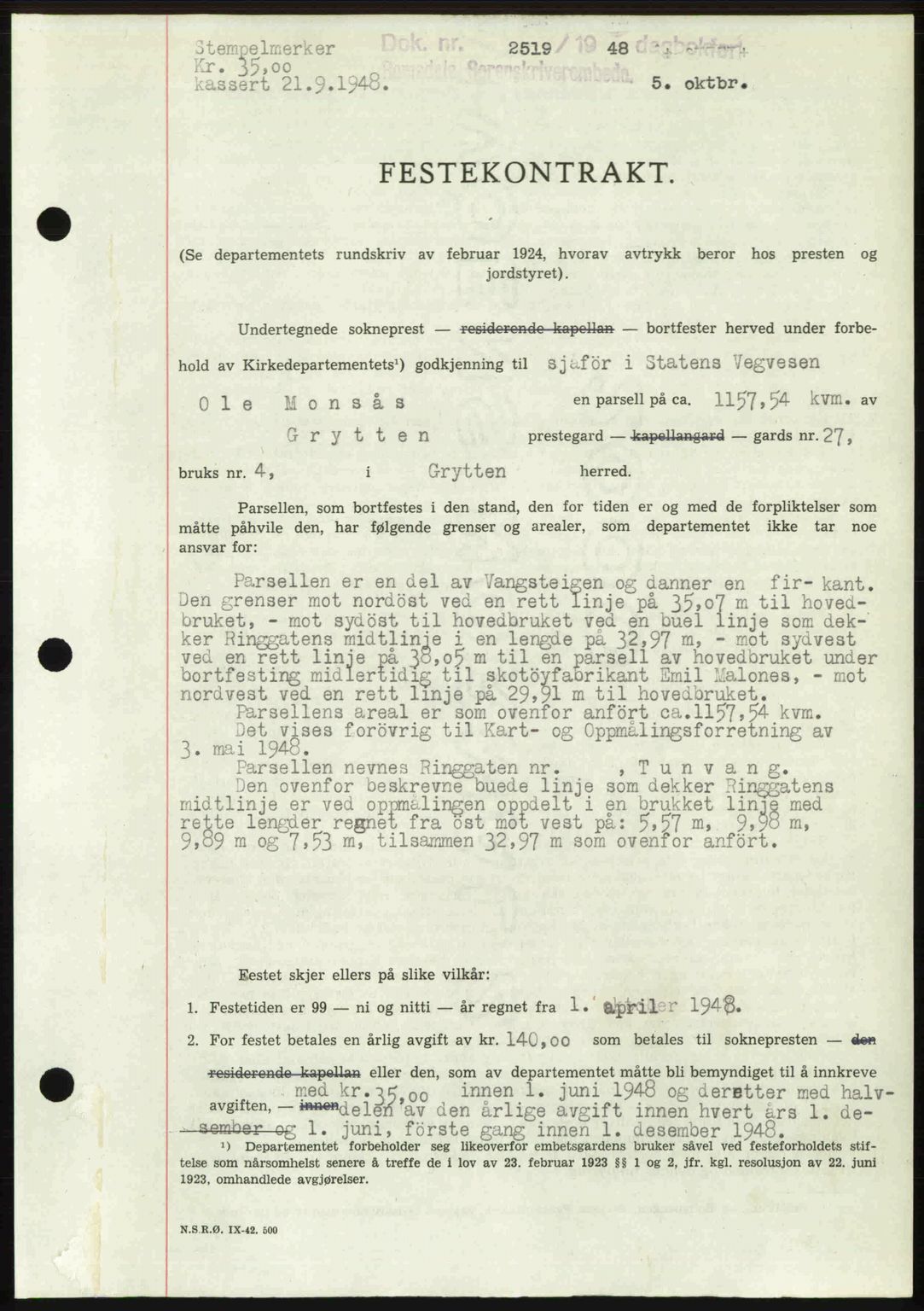 Romsdal sorenskriveri, SAT/A-4149/1/2/2C: Pantebok nr. A27, 1948-1948, Dagboknr: 2519/1948