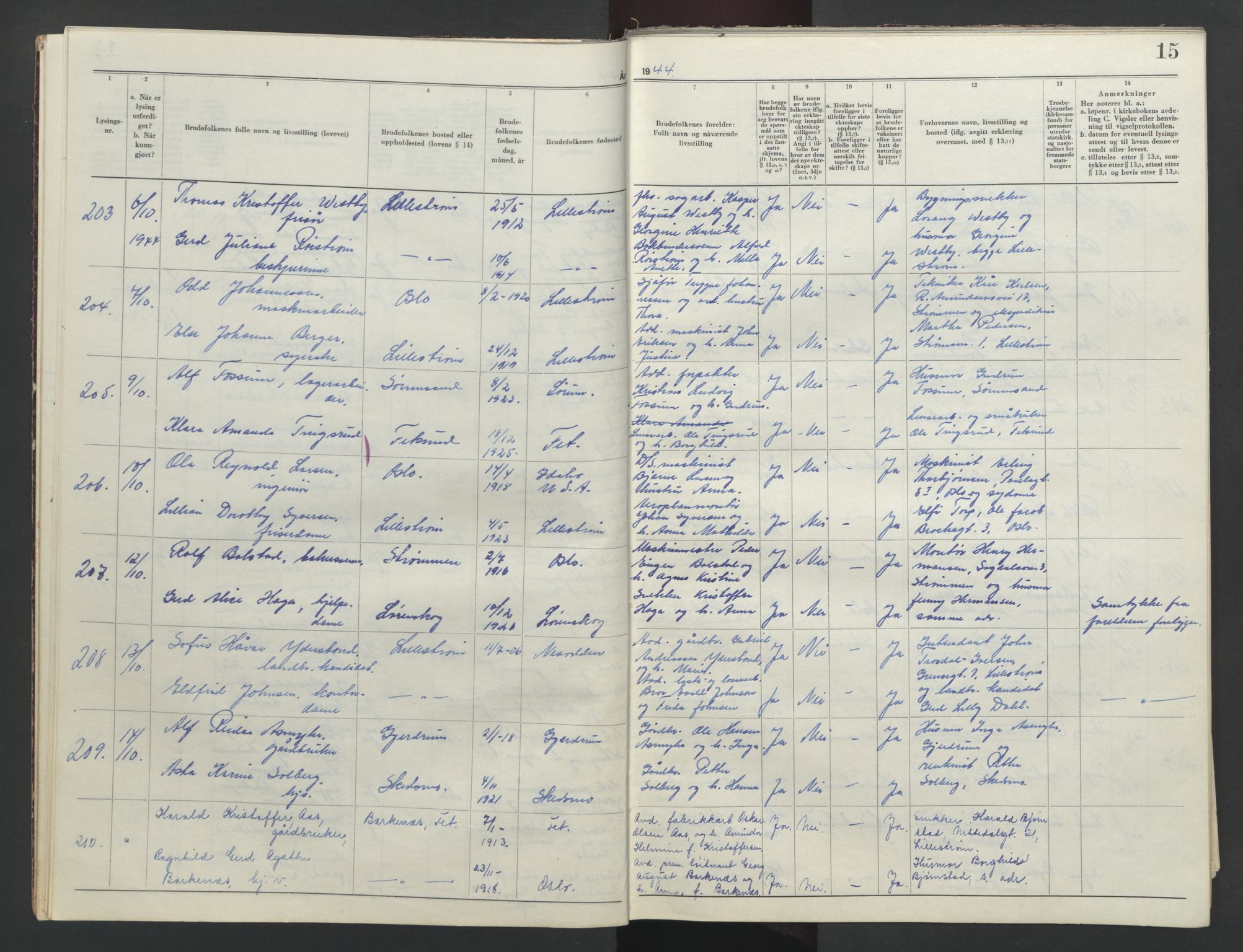 Nedre Romerike sorenskriveri, AV/SAO-A-10469/L/Lc/L0002: Lysingsbok, 1944-1953, s. 15
