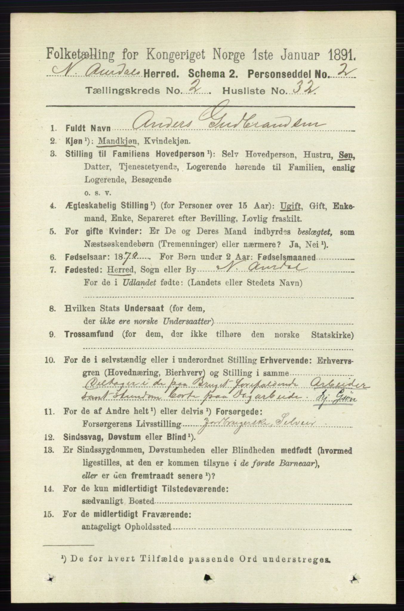 RA, Folketelling 1891 for 0542 Nord-Aurdal herred, 1891, s. 752