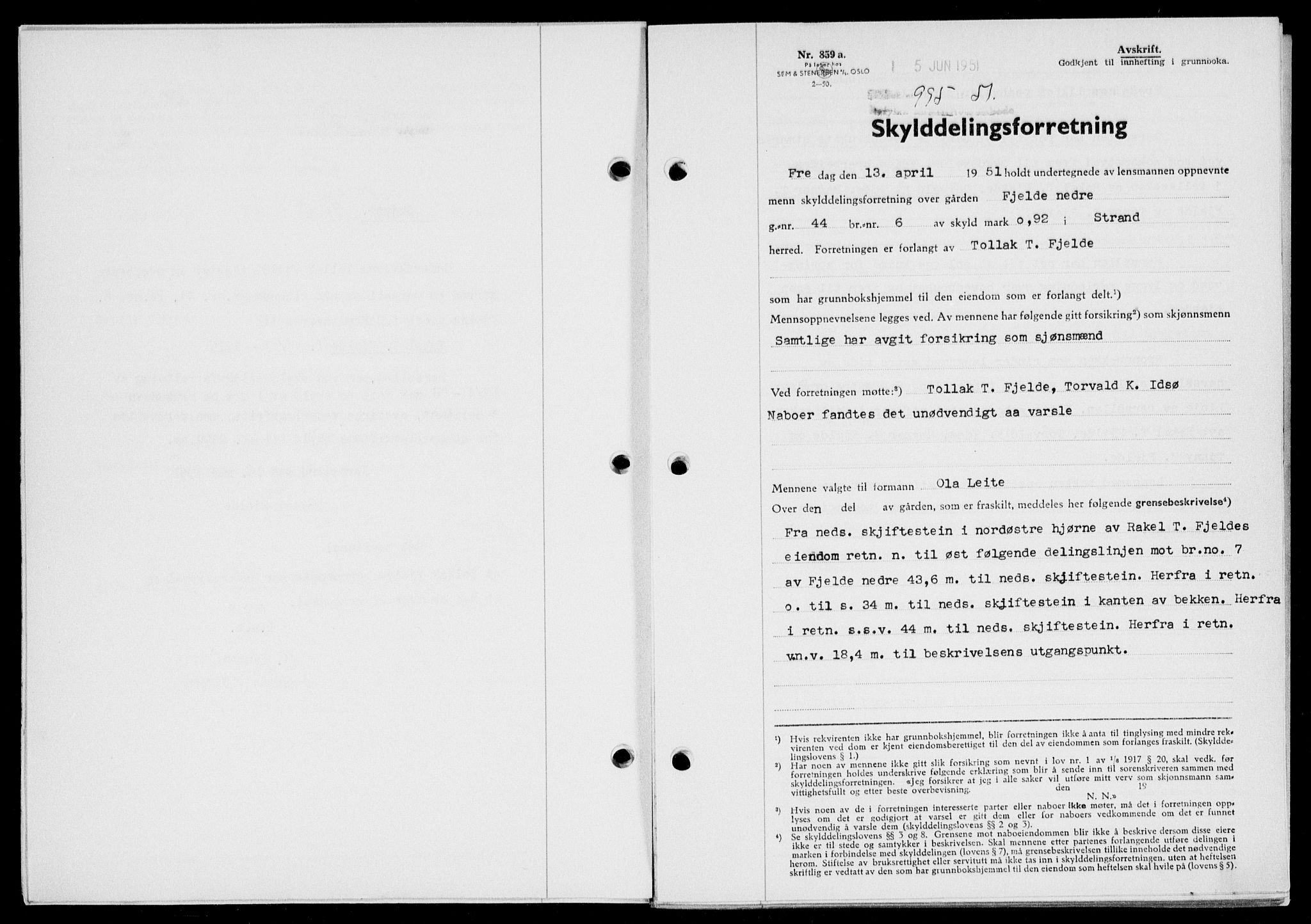 Ryfylke tingrett, SAST/A-100055/001/II/IIB/L0113: Pantebok nr. 92, 1951-1951, Dagboknr: 995/1951