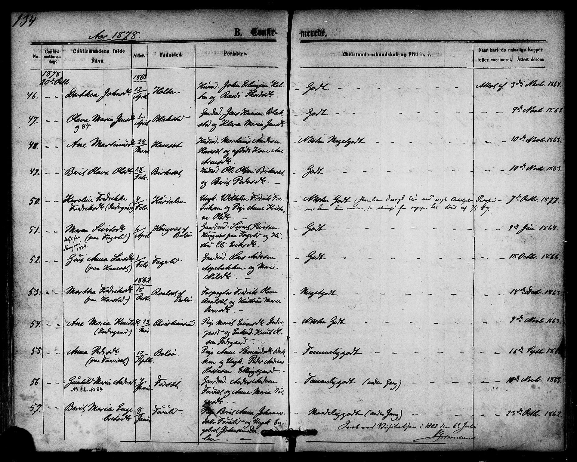 Ministerialprotokoller, klokkerbøker og fødselsregistre - Møre og Romsdal, AV/SAT-A-1454/584/L0966: Ministerialbok nr. 584A06, 1869-1878, s. 134