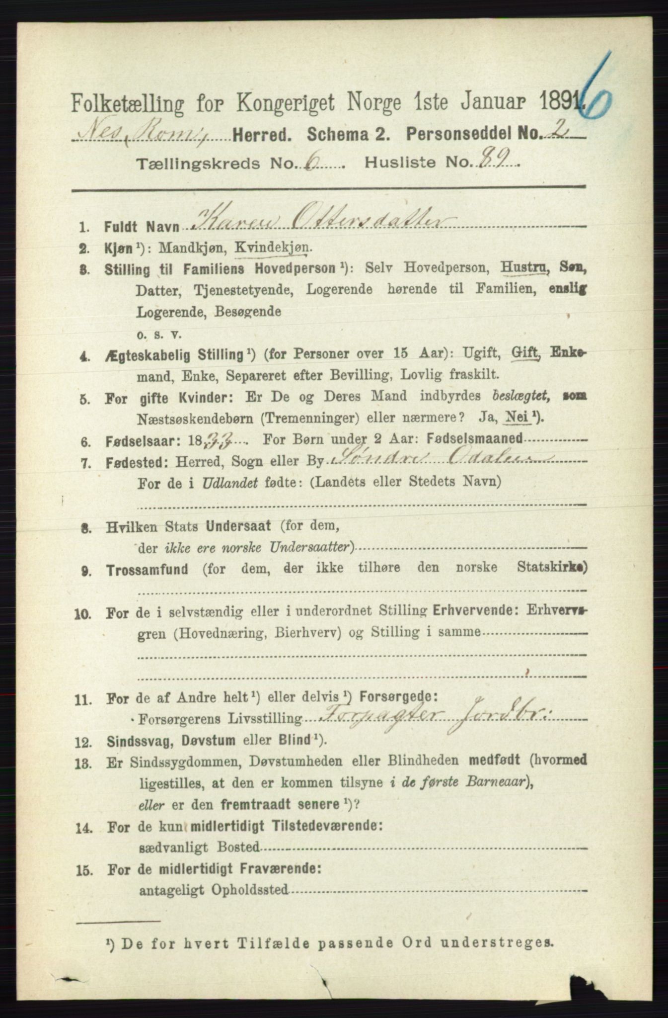 RA, Folketelling 1891 for 0236 Nes herred, 1891, s. 3928