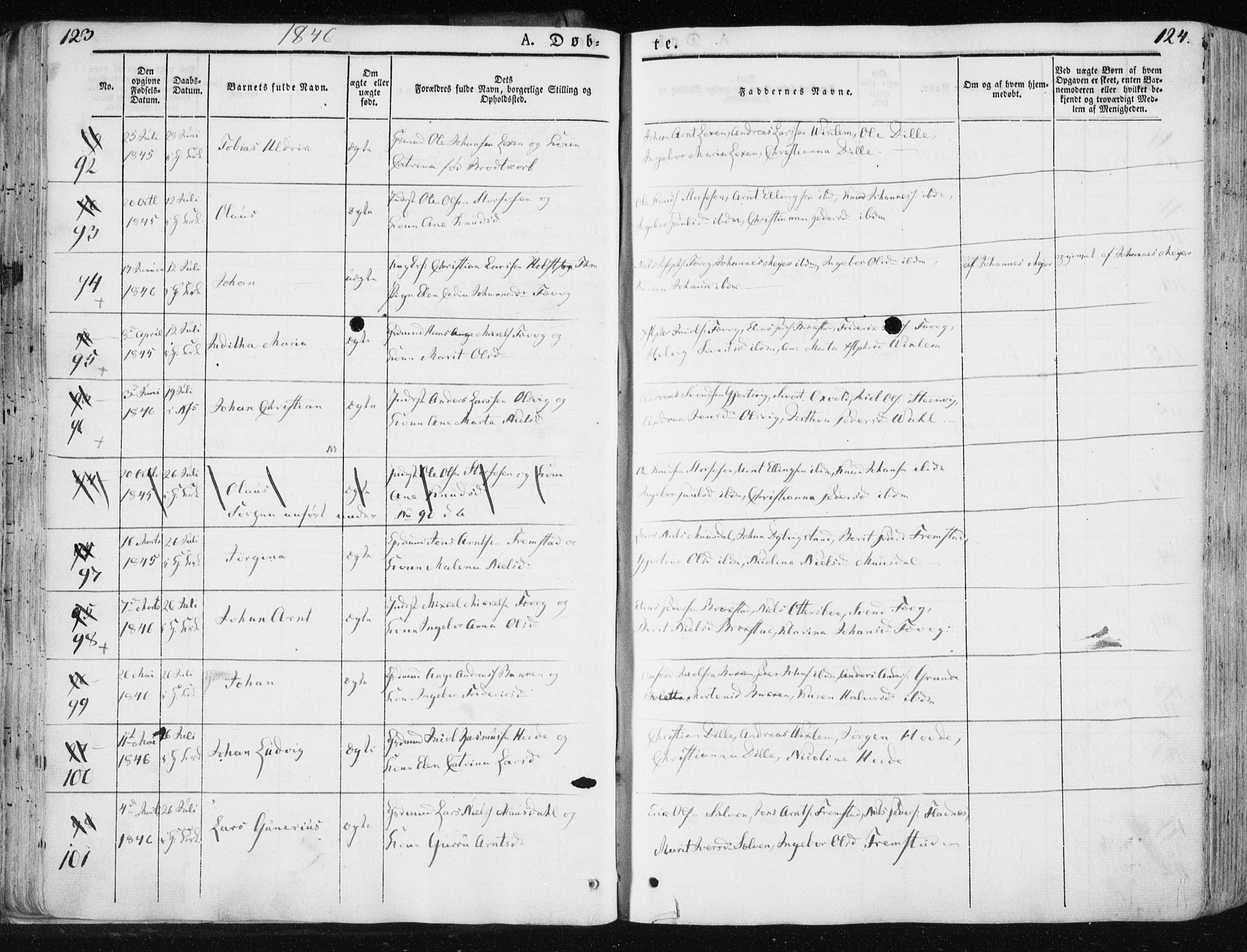 Ministerialprotokoller, klokkerbøker og fødselsregistre - Sør-Trøndelag, SAT/A-1456/659/L0736: Ministerialbok nr. 659A06, 1842-1856, s. 123-124