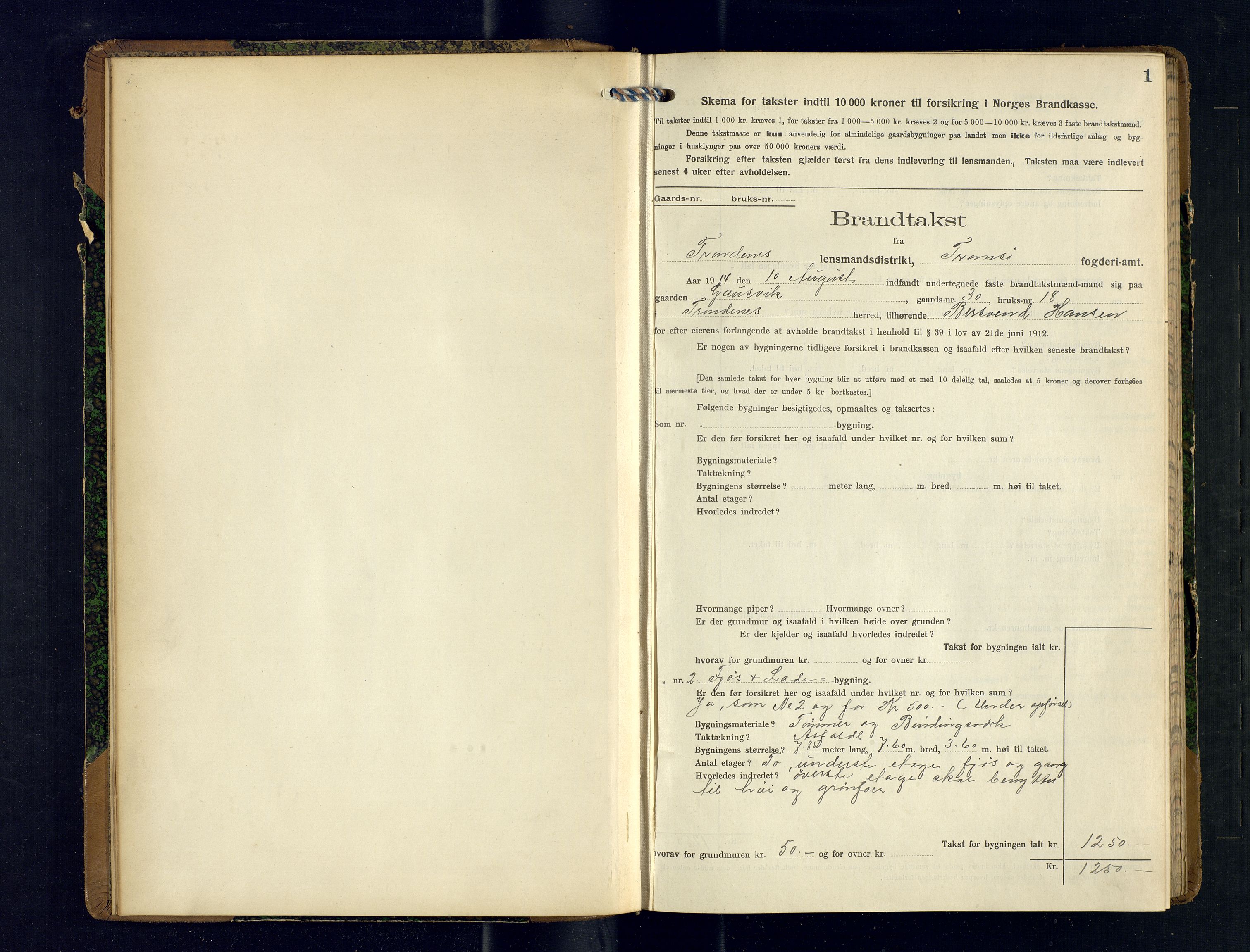 Harstad lensmannskontor, SATØ/SATØ-10/F/Fr/Fra/L0606: Branntakstprotokoll (S). Merket U. Med register, 1914-1916, s. 1