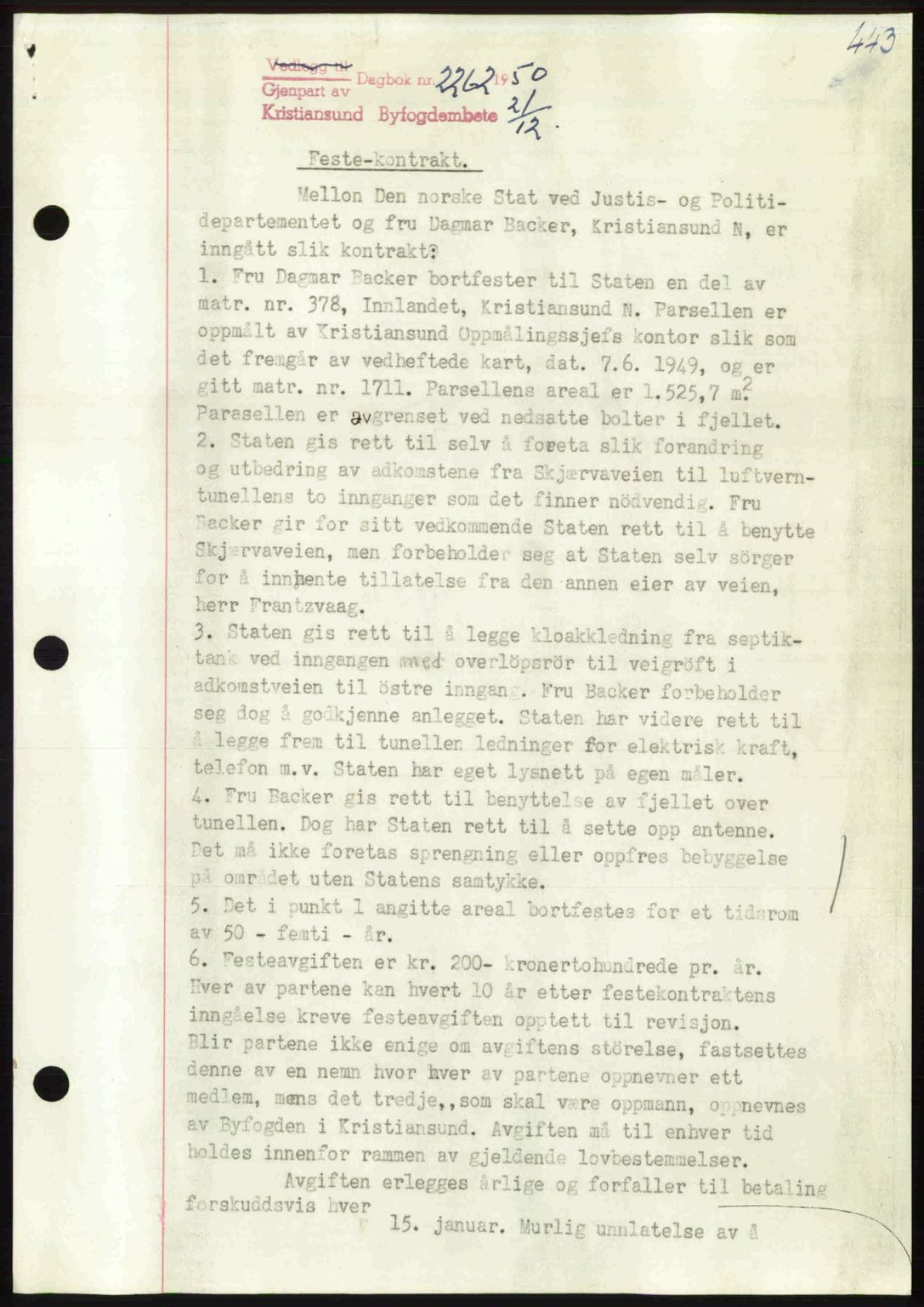 Kristiansund byfogd, AV/SAT-A-4587/A/27: Pantebok nr. 46, 1949-1950, Dagboknr: 2262/1950