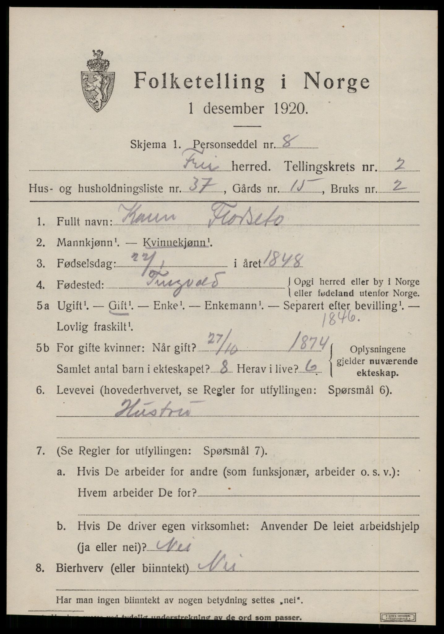 SAT, Folketelling 1920 for 1556 Frei herred, 1920, s. 1413