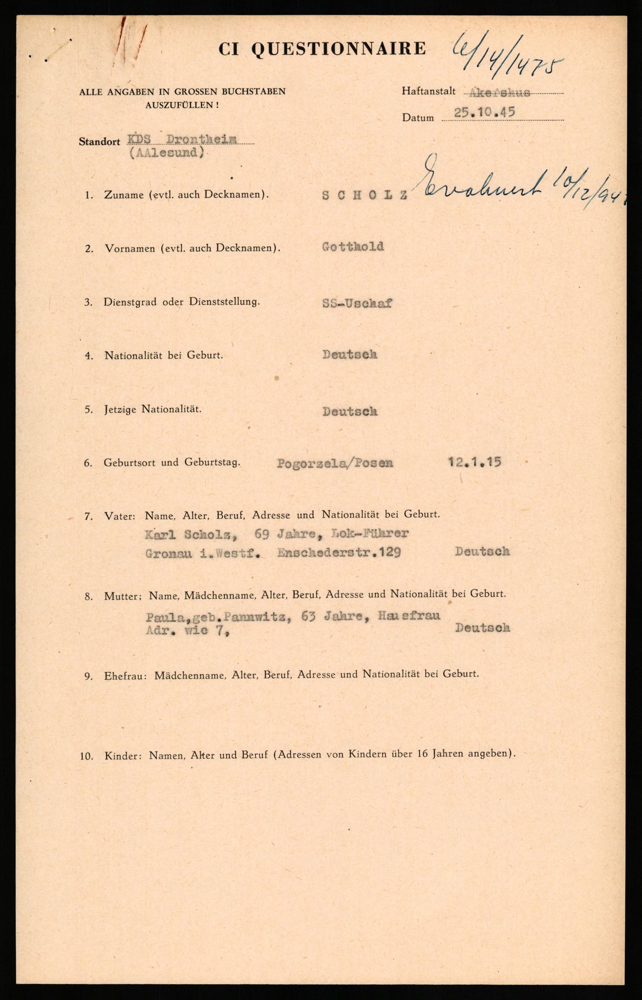 Forsvaret, Forsvarets overkommando II, AV/RA-RAFA-3915/D/Db/L0030: CI Questionaires. Tyske okkupasjonsstyrker i Norge. Tyskere., 1945-1946, s. 153