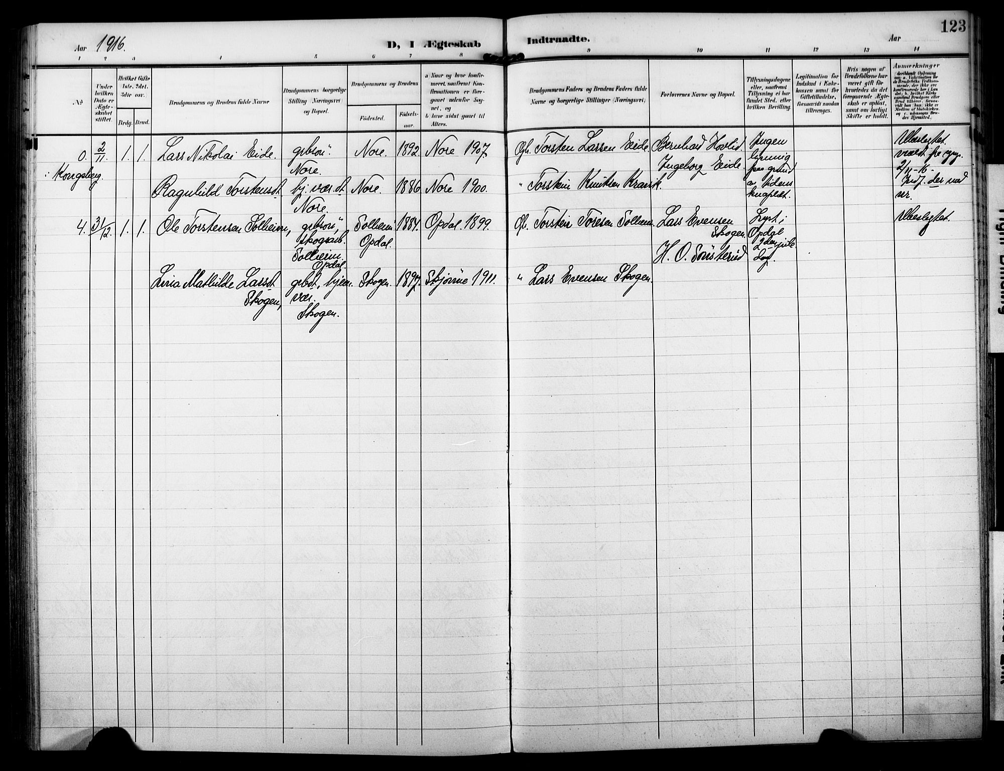 Nore kirkebøker, AV/SAKO-A-238/F/Fb/L0003: Ministerialbok nr. II 3, 1906-1926, s. 123